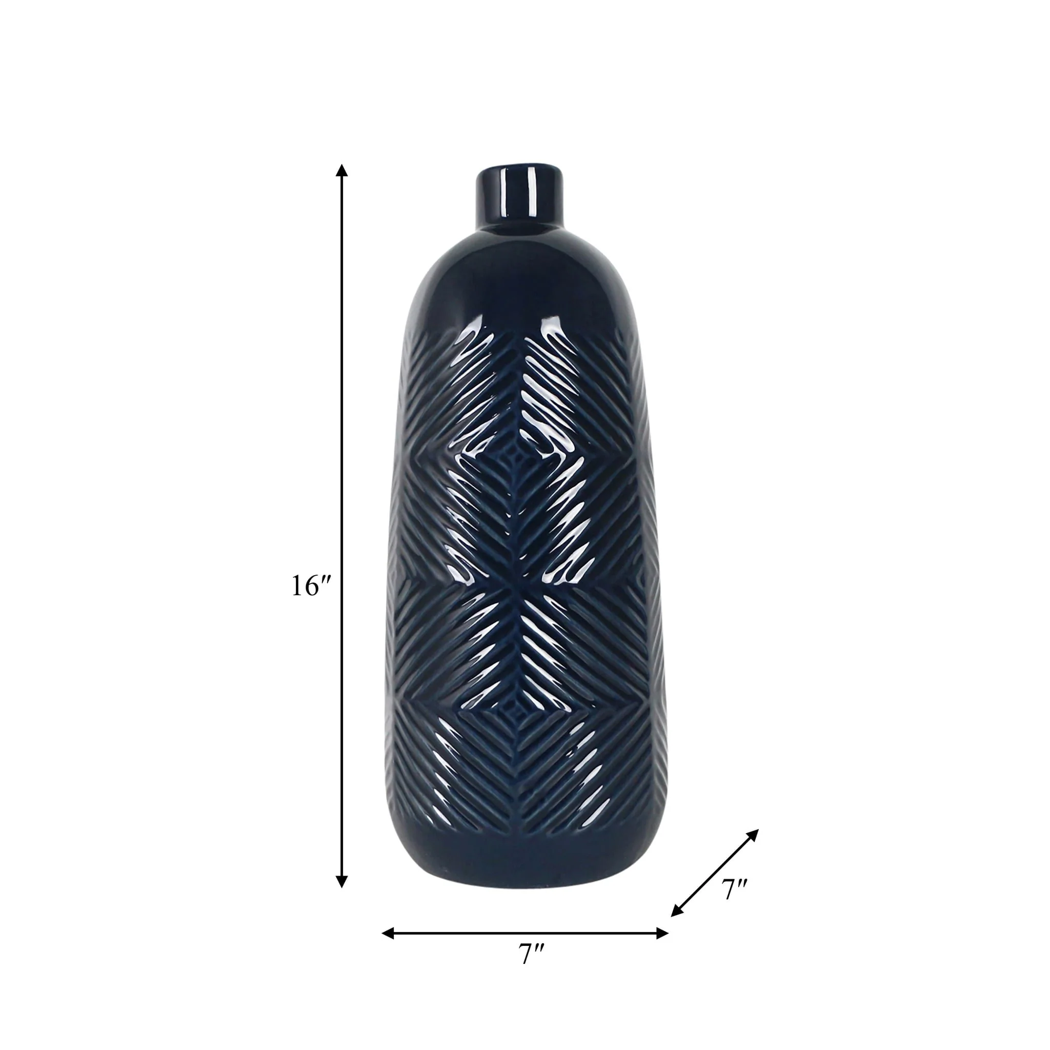 Cer, 16" Textured Lines Vase, Navy - Image 8