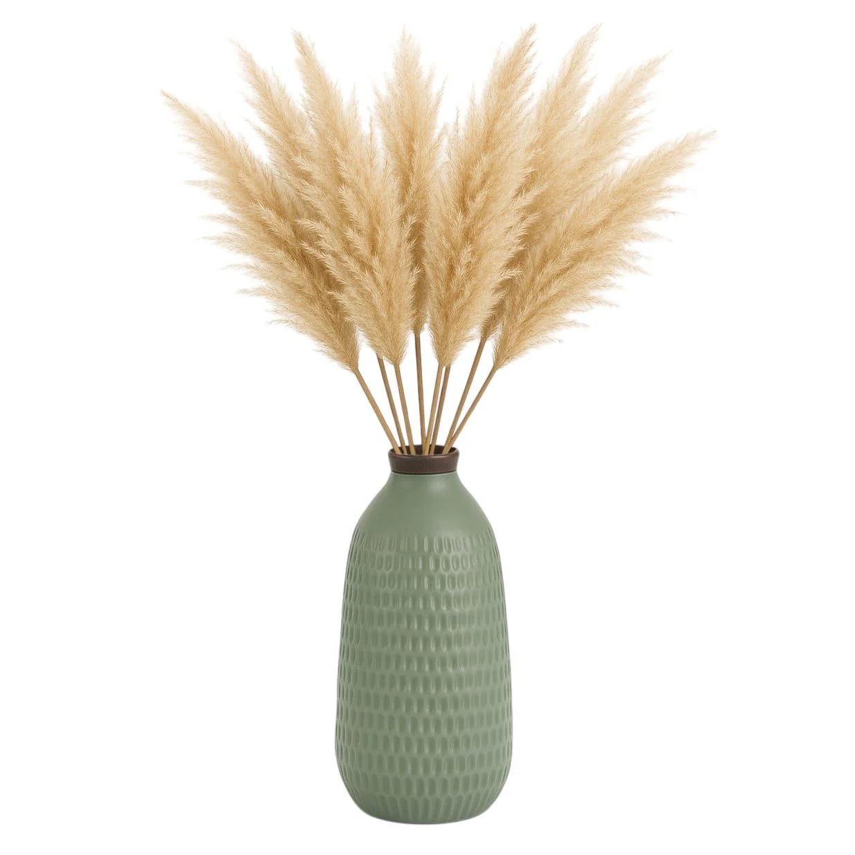 Cer, 16"h Dimpled Vase, Green - Image 2