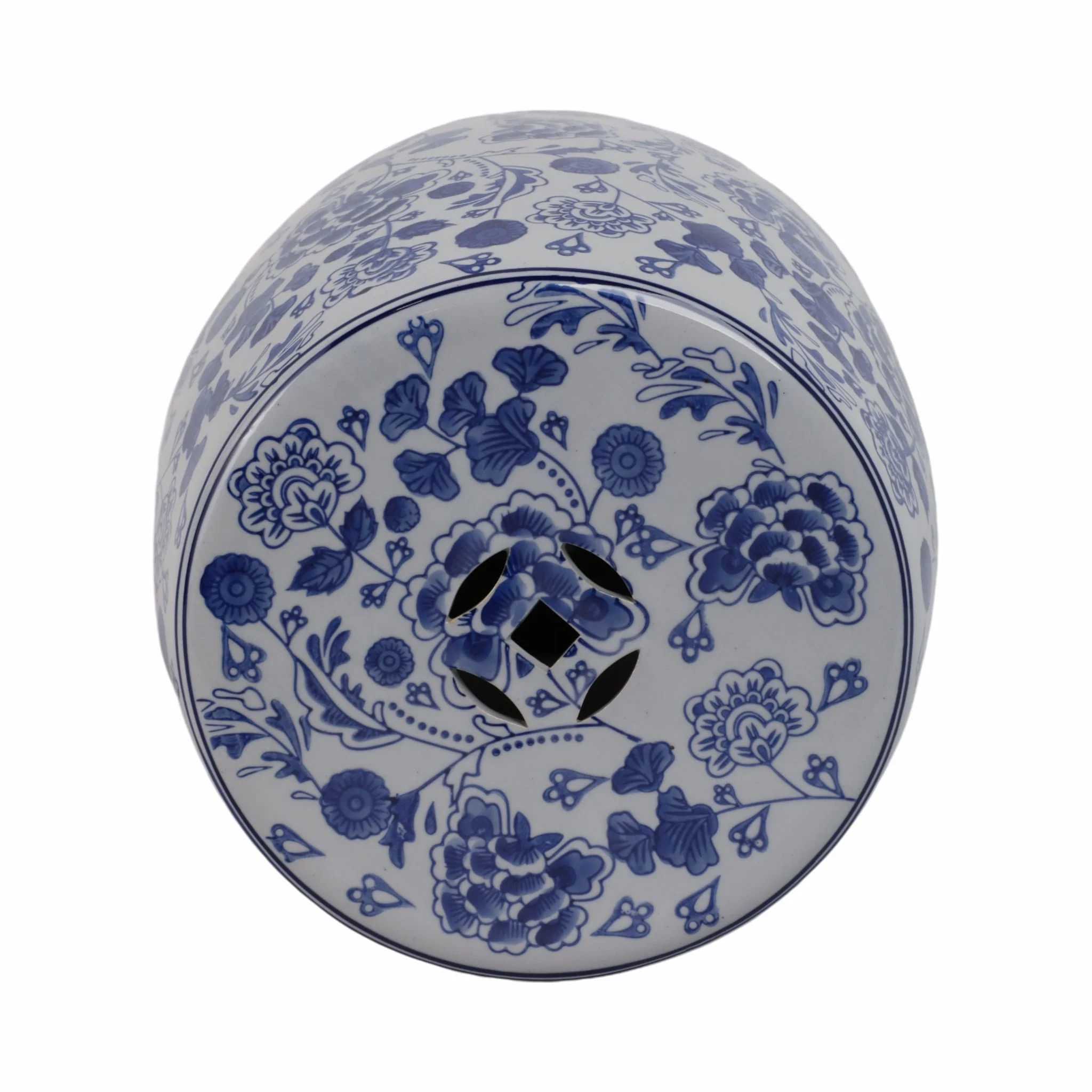 Cer, 18" Hydrangea Chinoiserie Stool, Blue/white - Image 7