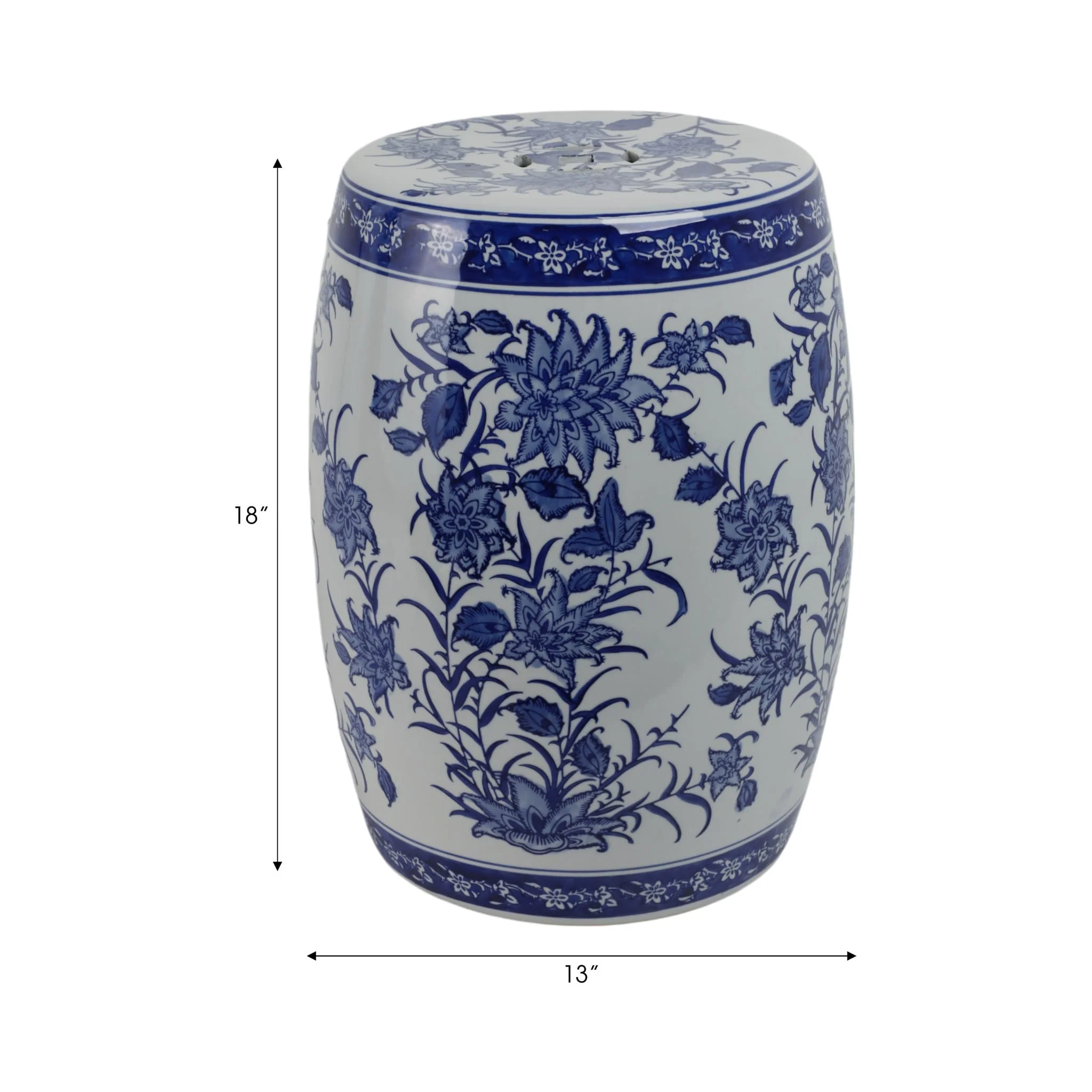 Cer,18" Pinwheel Flower Chinoiserie Stool,blu/wht - Image 8