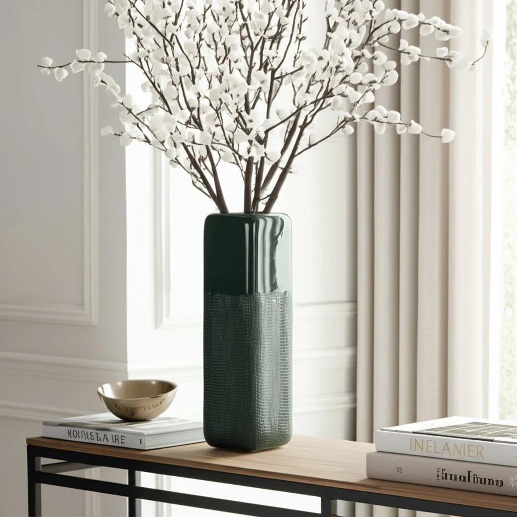 Cer, 18" Squared Grooved Vase, Forest Green - Image 9