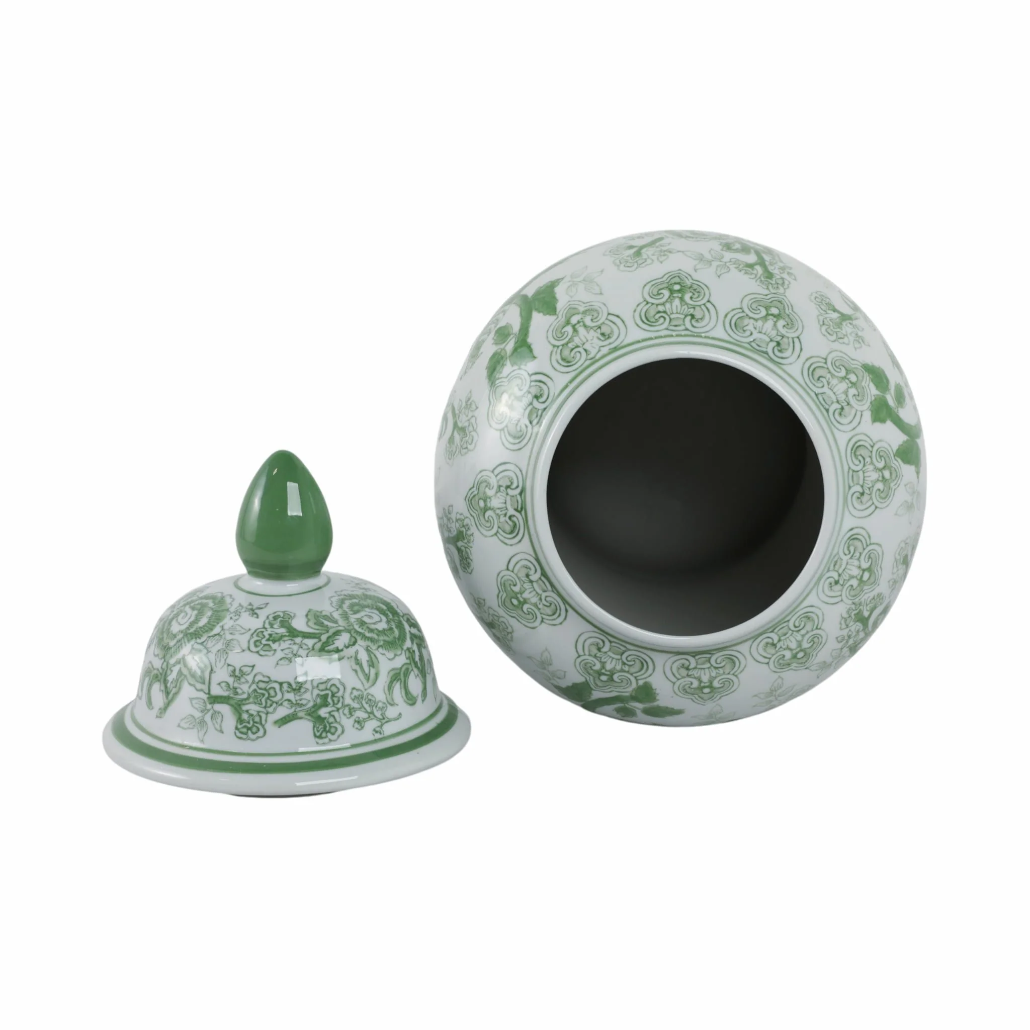 Cer, 18" Temple Jar Bird/flower, Green - Image 6