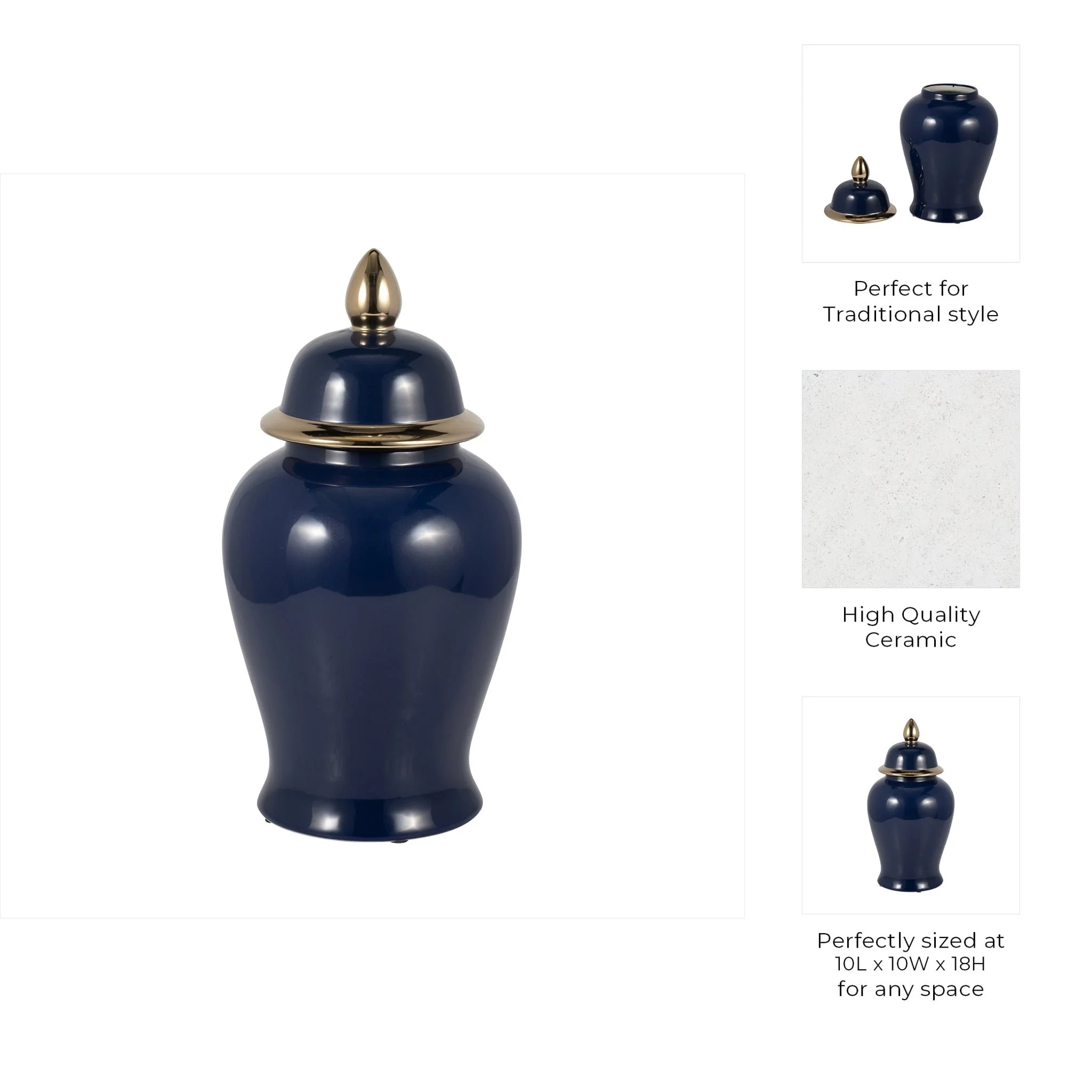 Cer, 18" Temple Jar, Navy/gold - Image 9