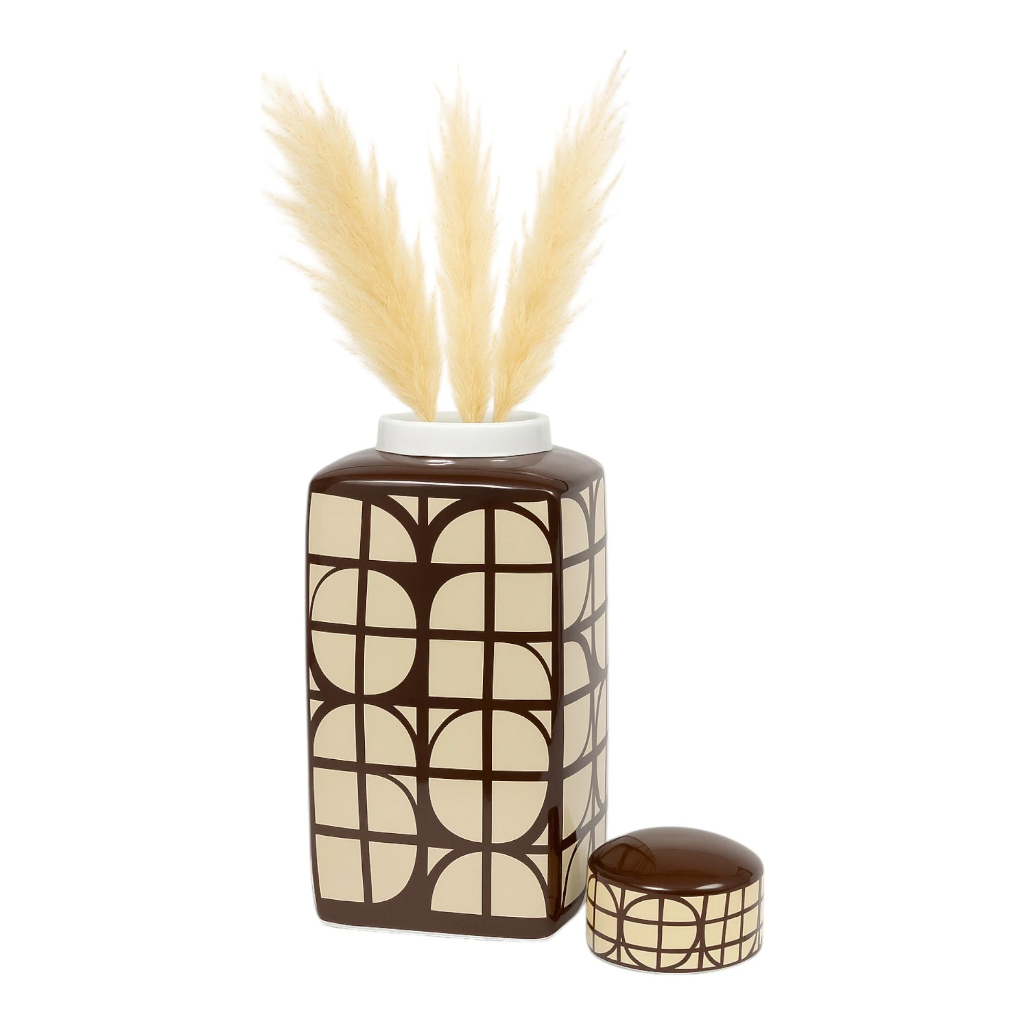 Cer, 18"h Square Jar W/ Lid, Java/cotton