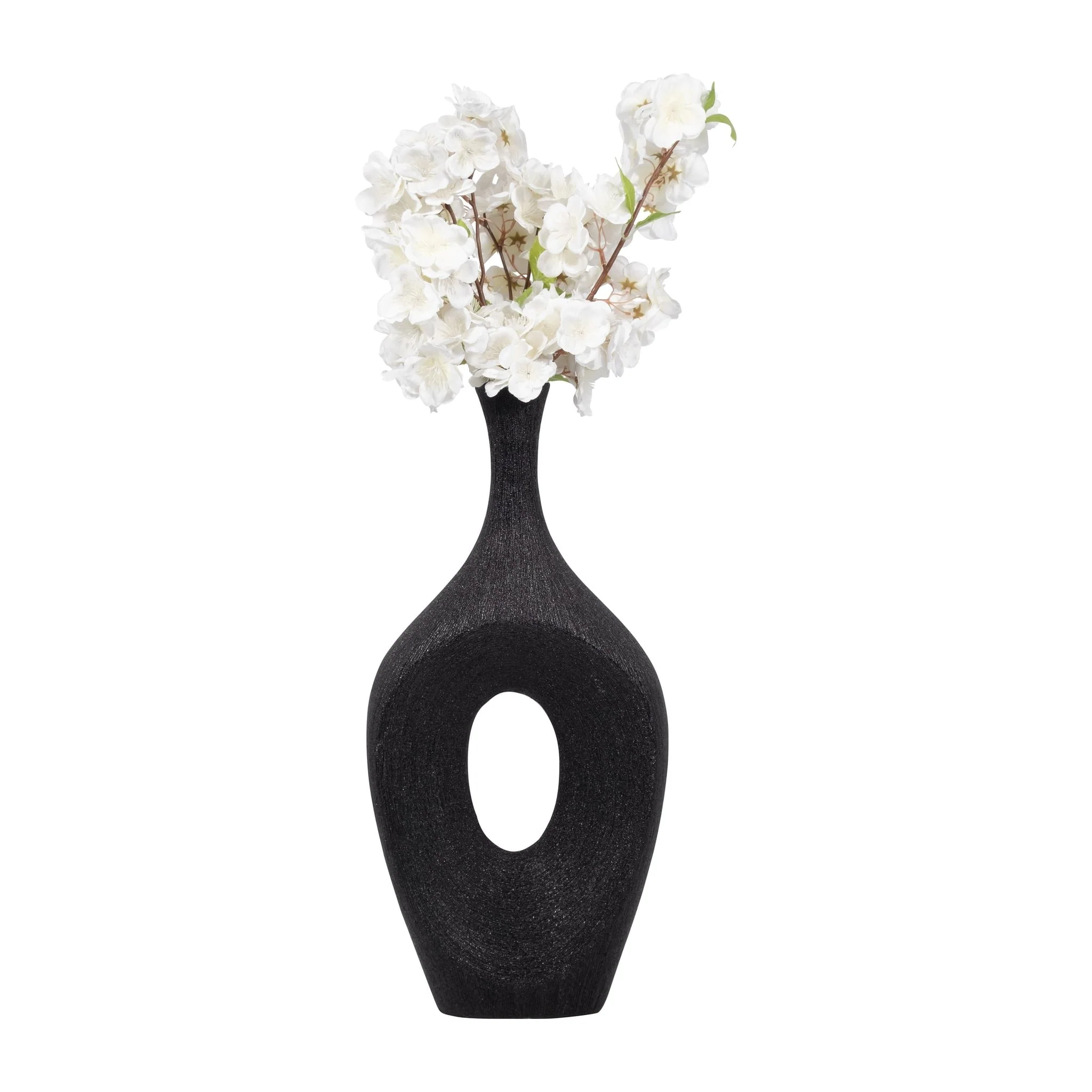 Cer, 19" Beaded Open Cut Vase, Black - Image 4