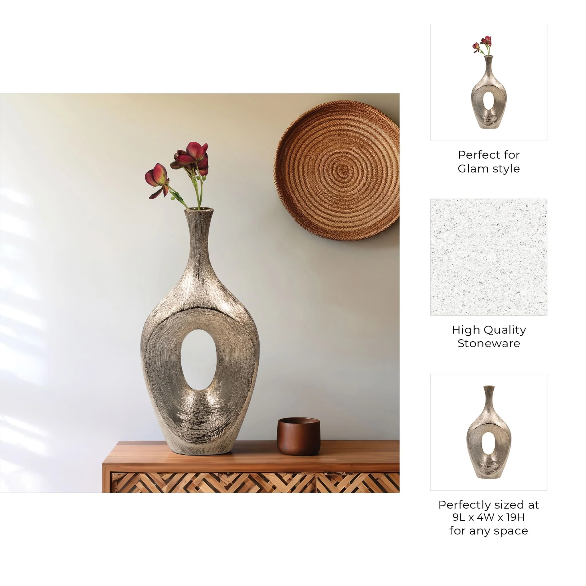 Cer, 19" Scratched Open Cut Vase, Champ - Image 9