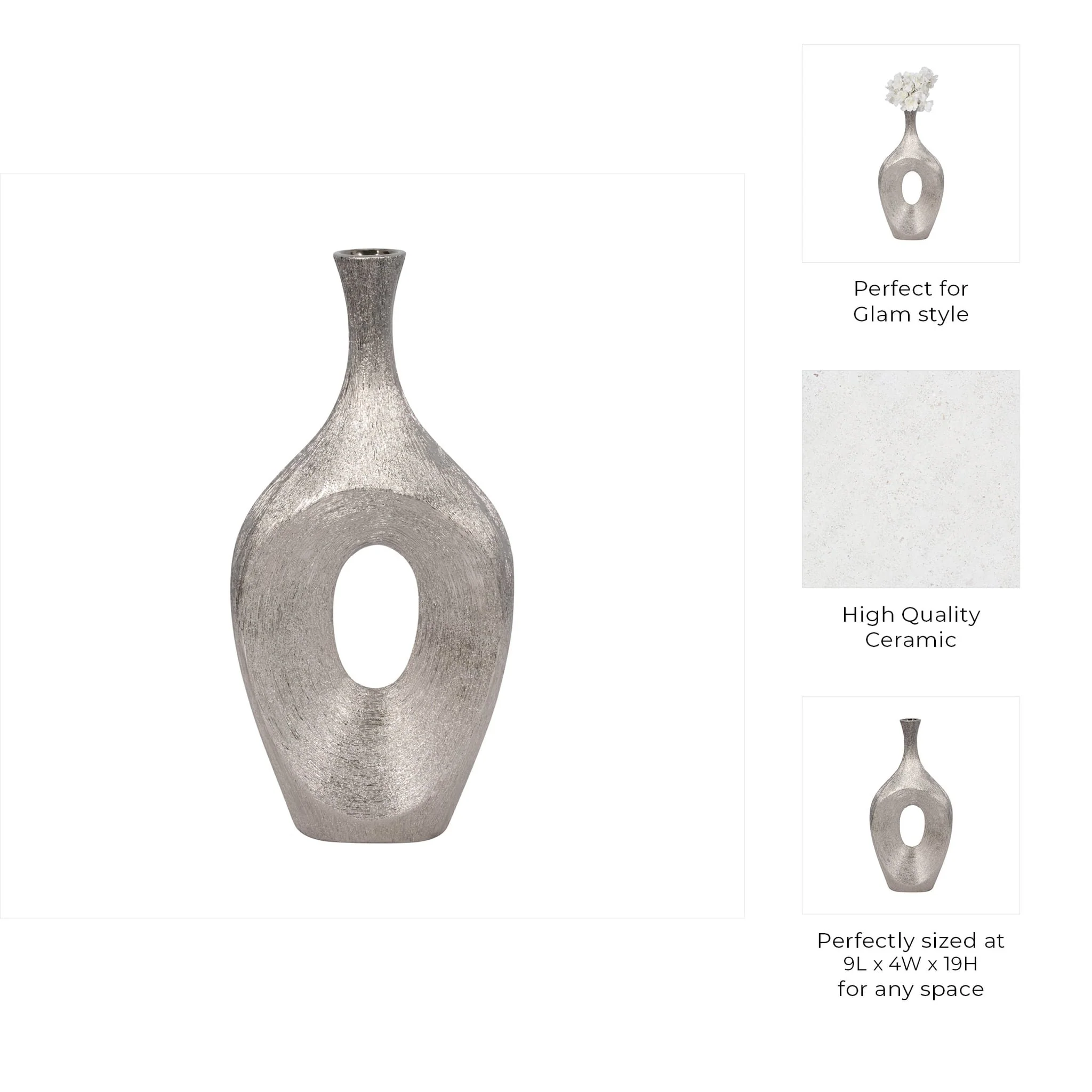 Cer, 19" Scratched Open Cut Vase, Silver - Image 9