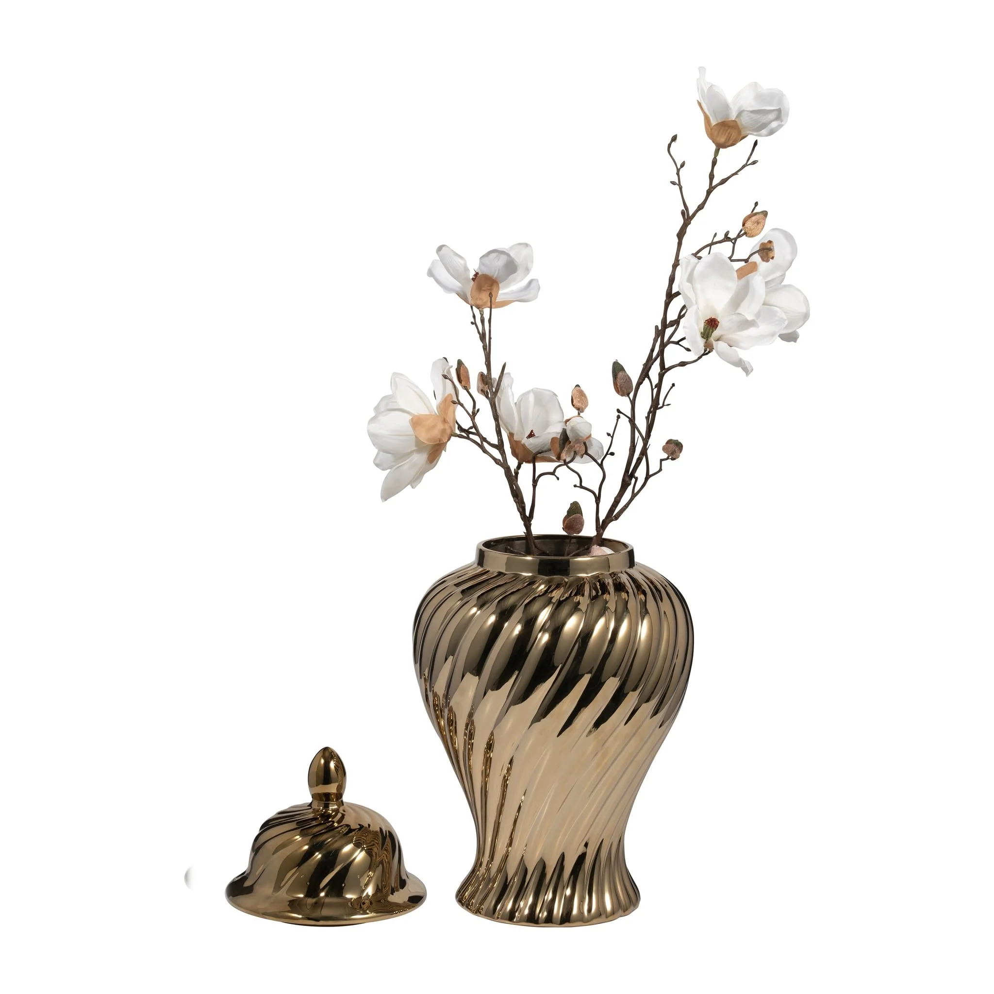 Cer, 20" Swirl Temple Jar, Gold - Image 2