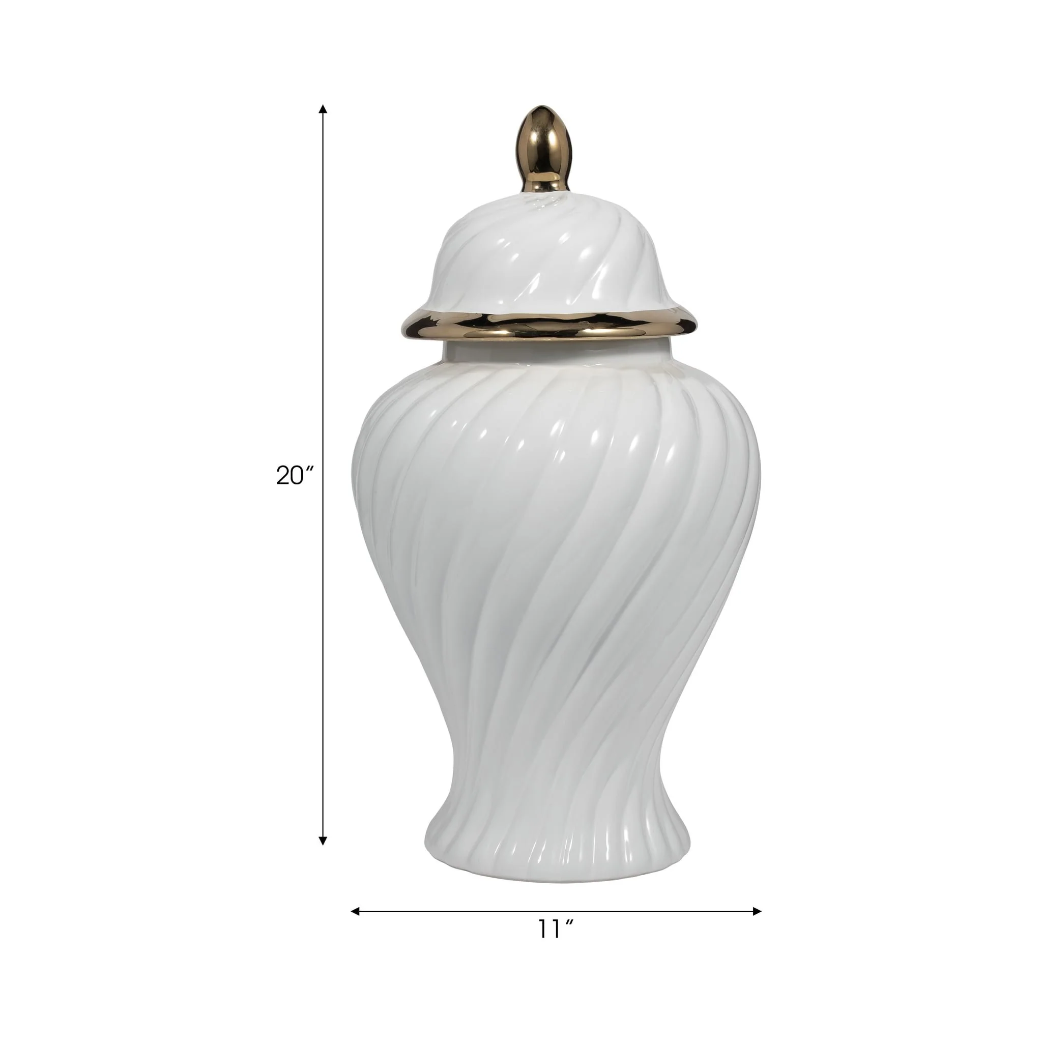 Cer, 20" Swirl Temple Jar, White/gold - Image 9