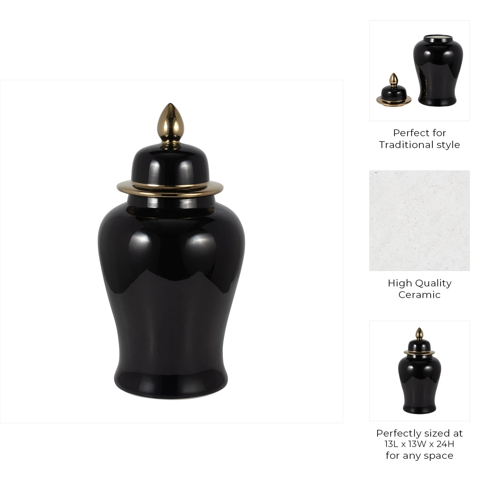 Cer, 24" Temple Jar, Black/gold - Image 9