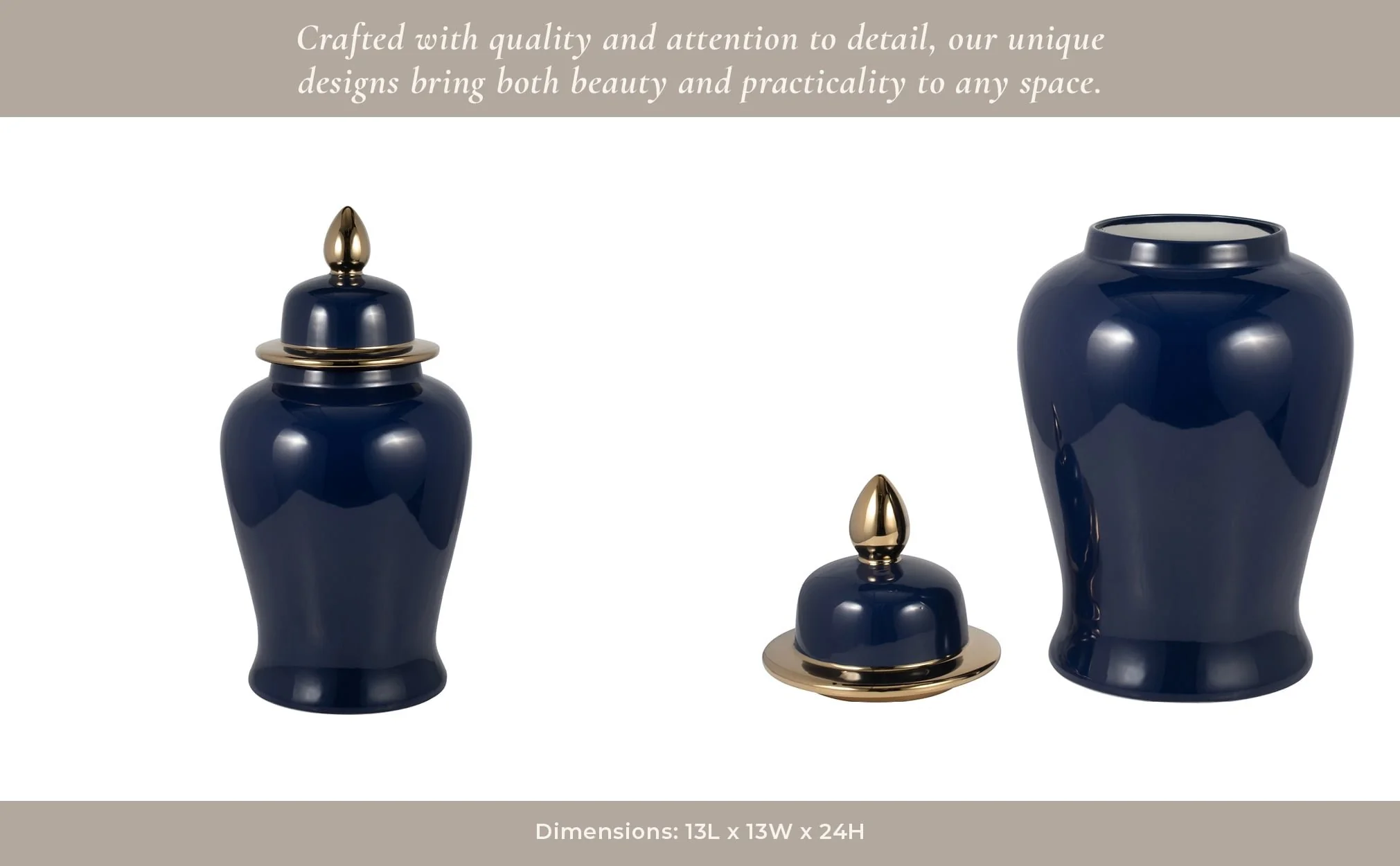 Cer, 24" Temple Jar, Navy/gold - Image 13