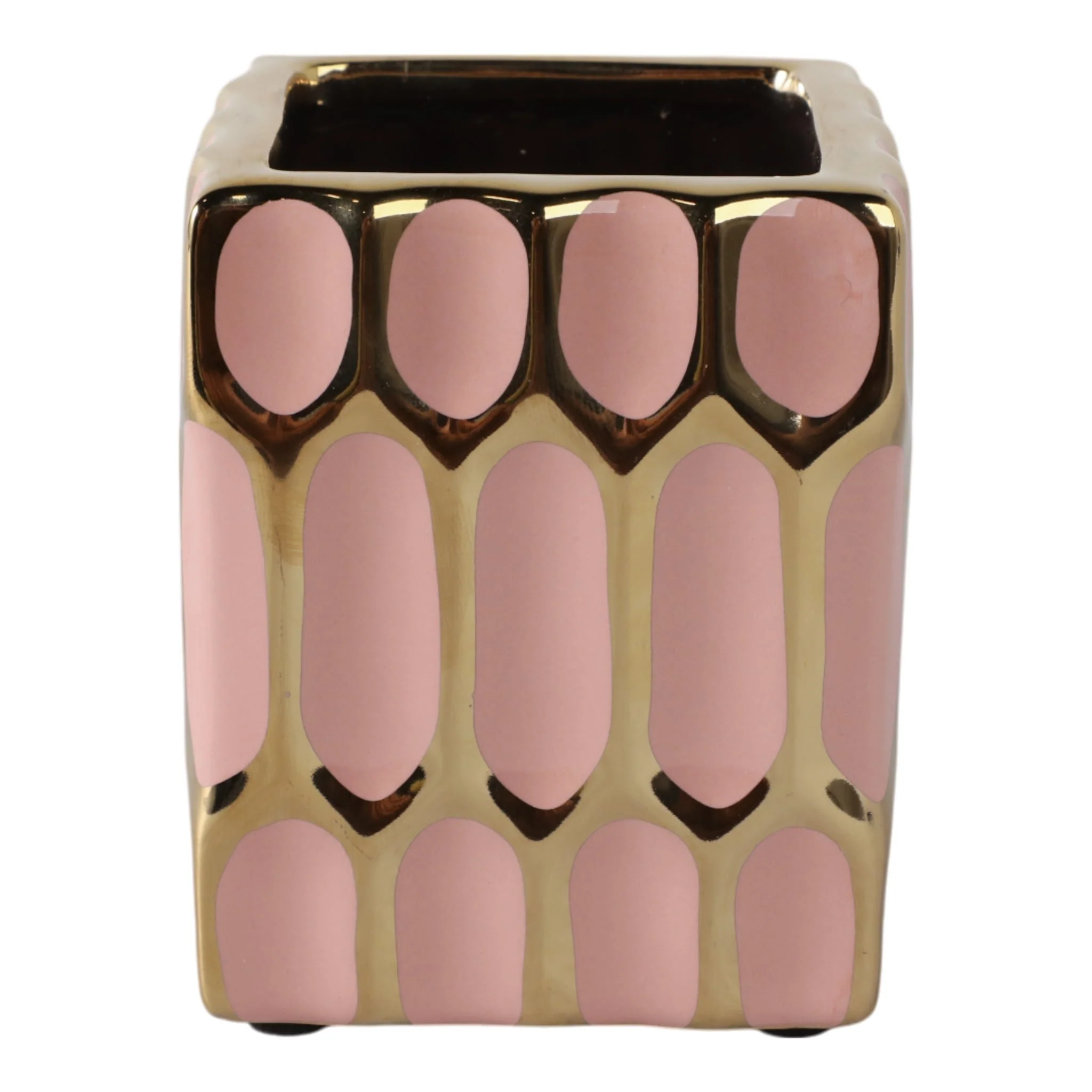 Cer, 4"h Pen Holder, Blush/gold