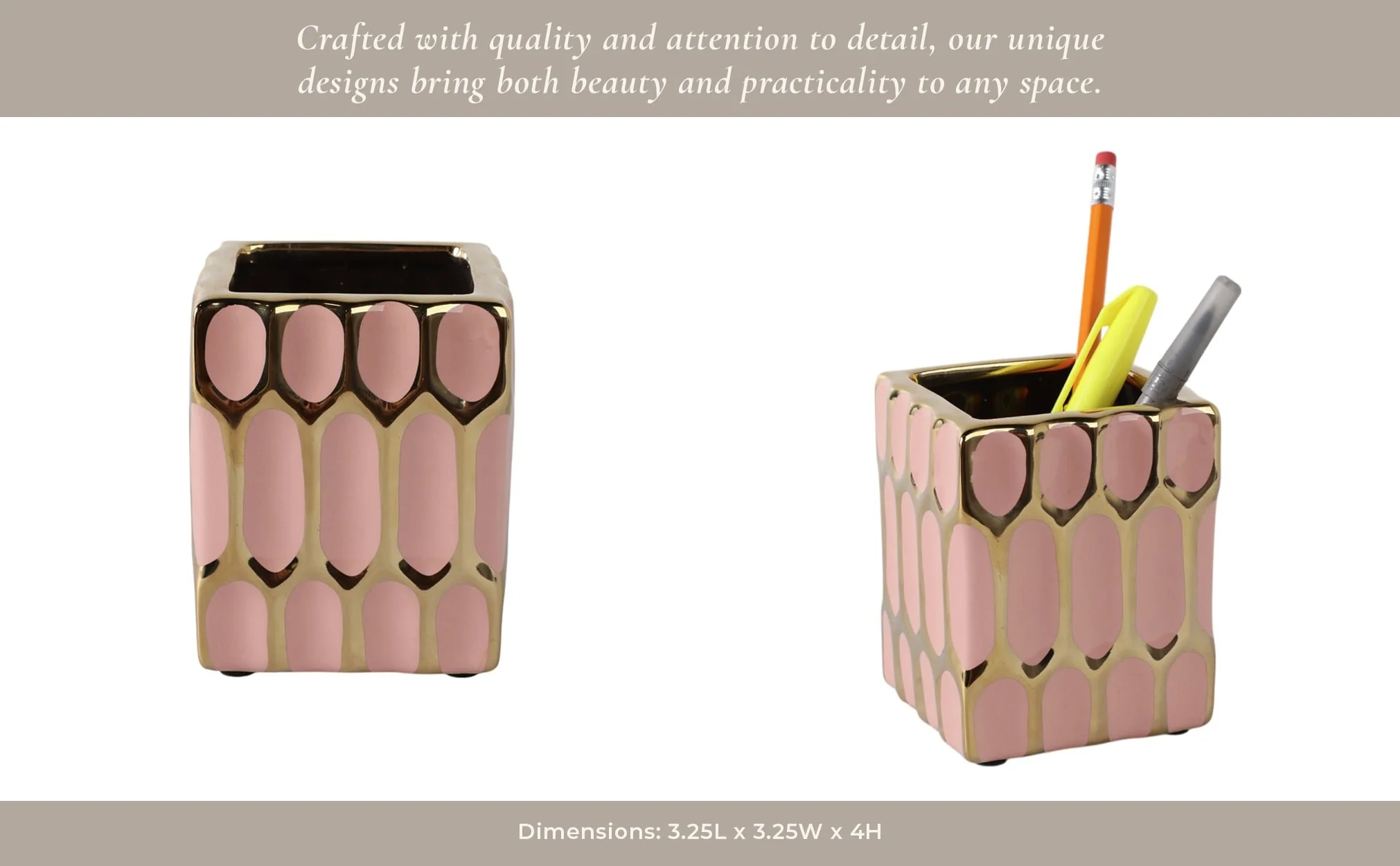 Cer, 4"h Pen Holder, Blush/gold - Image 10