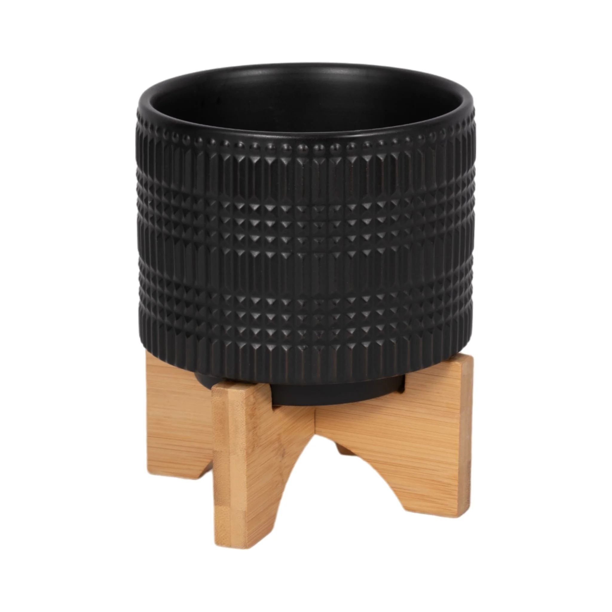 Cer, 5" Tribal Planter W/ Stand, Black - Image 3