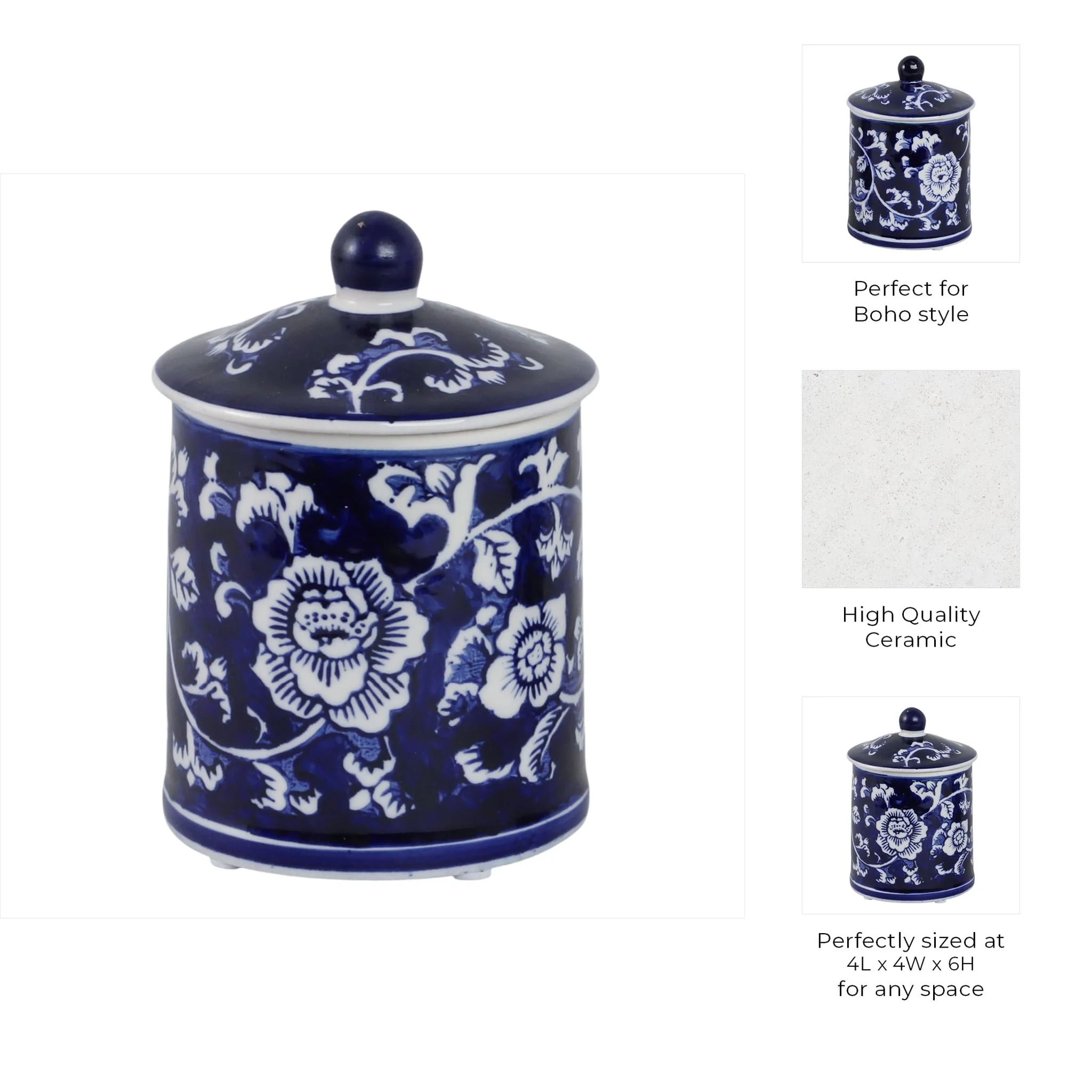 Cer, 6" 8oz Chinoiserie Scntd Candle W/lid,blu/wht - Image 8