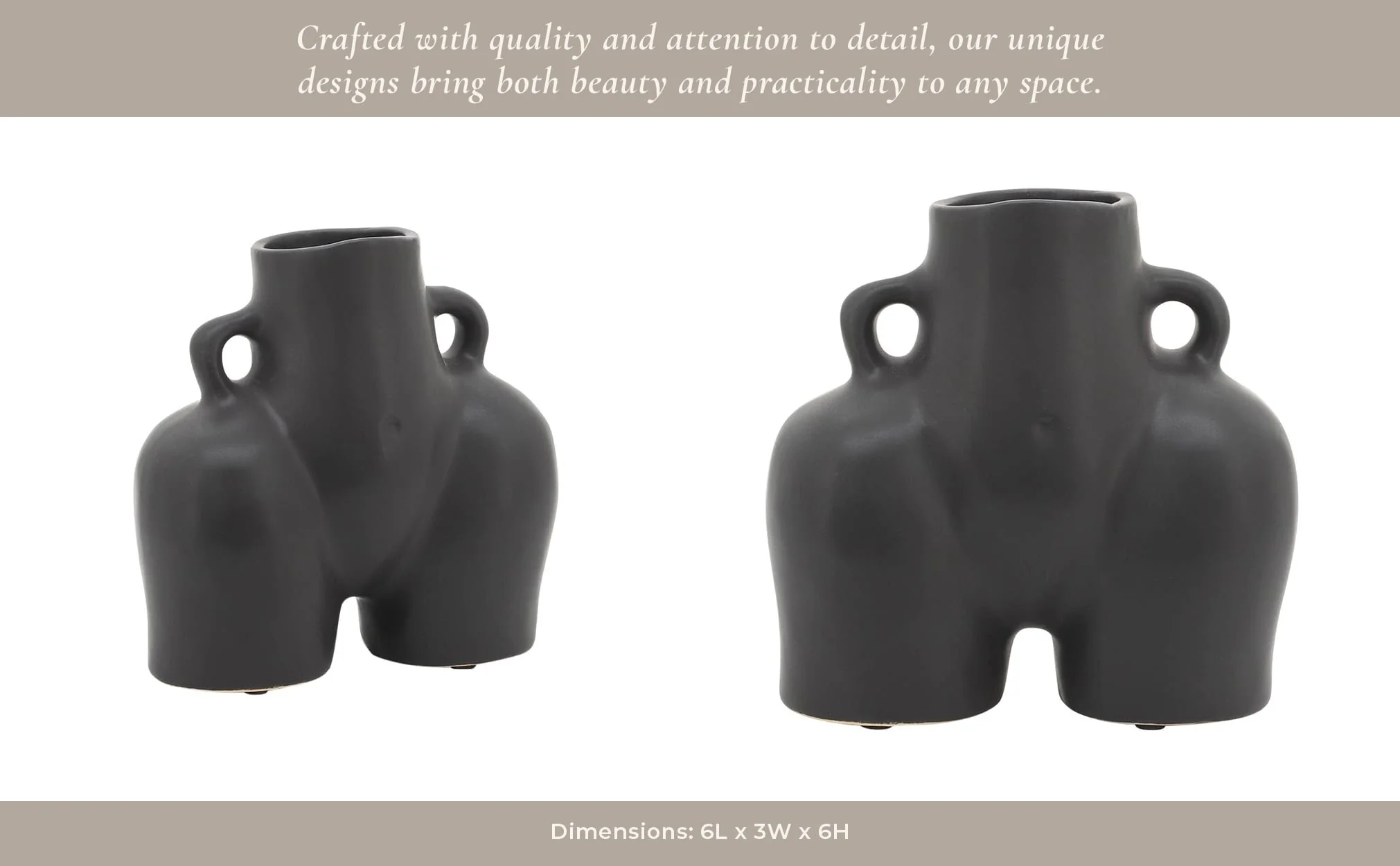 Cer, 6" Half Body Vase, Black - Image 11
