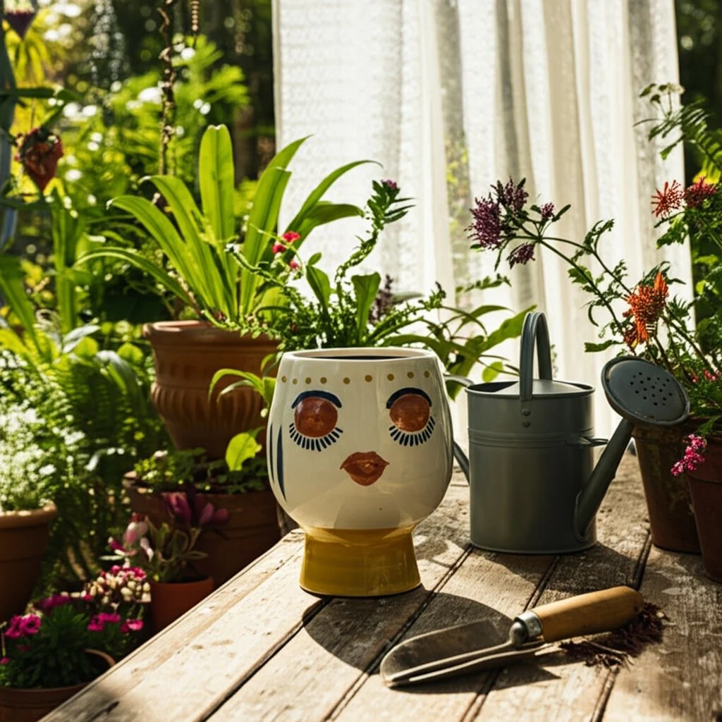 Cer, 6"d Face Vase, Multi - Image 13