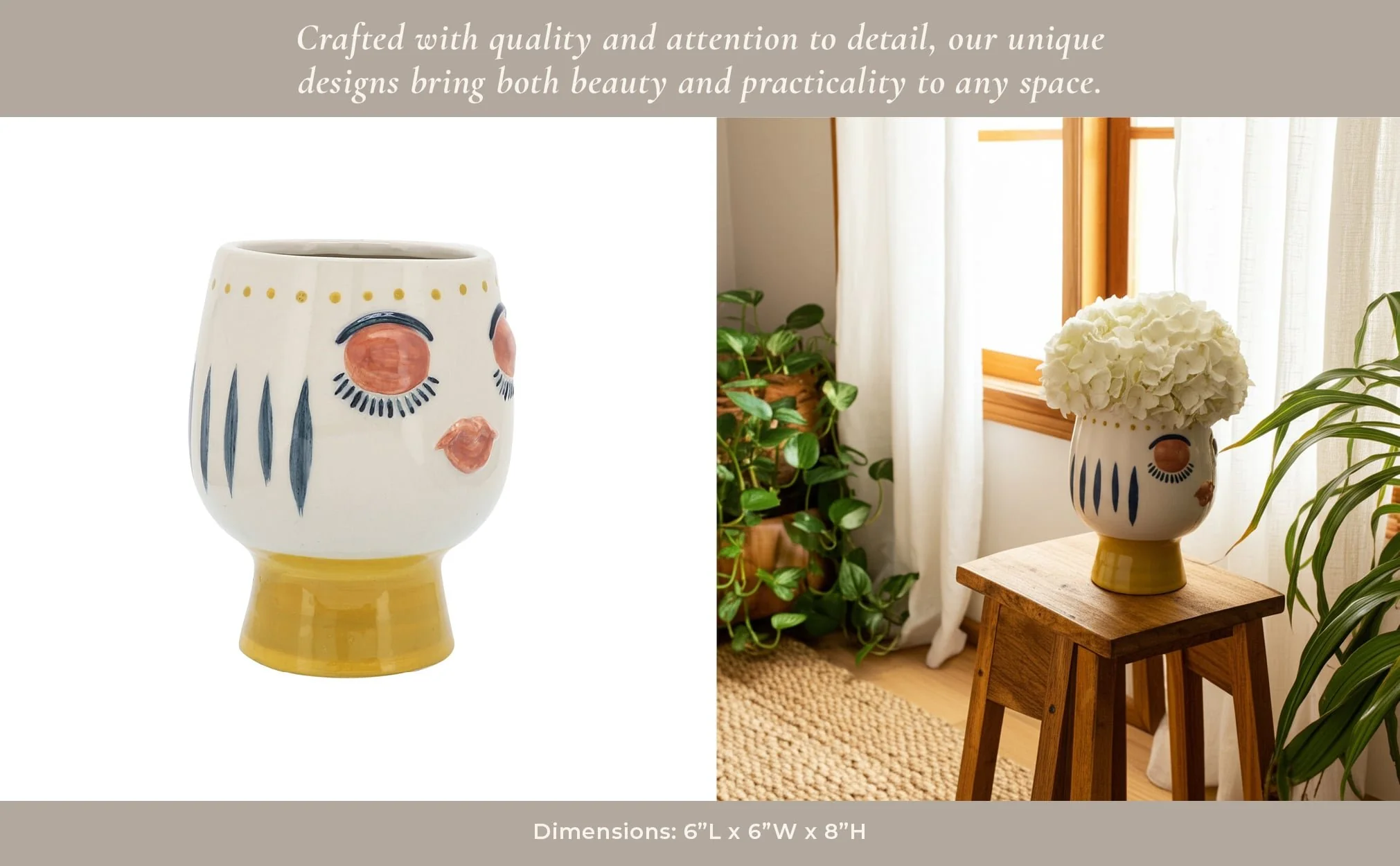 Cer, 6"d Face Vase, Multi - Image 14