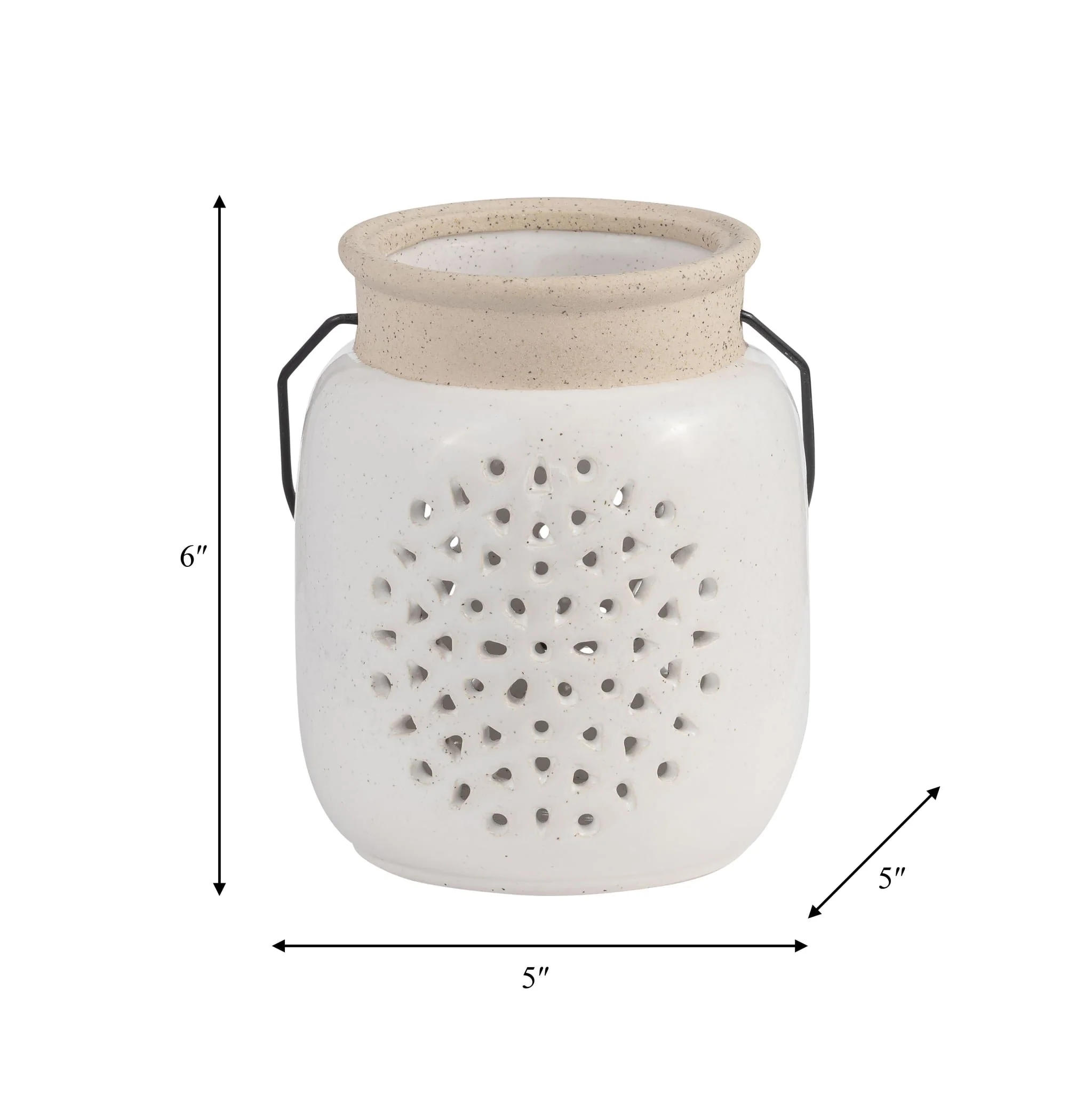 Cer, 6"h Flower Cut Out Lantern, Ivory - Image 8