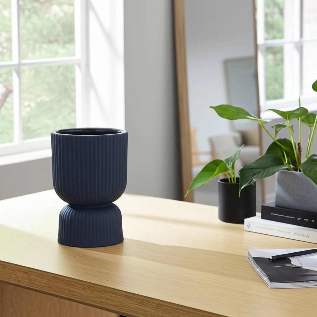 Cer, 6"h Ribbed Vase, Navy - Image 9