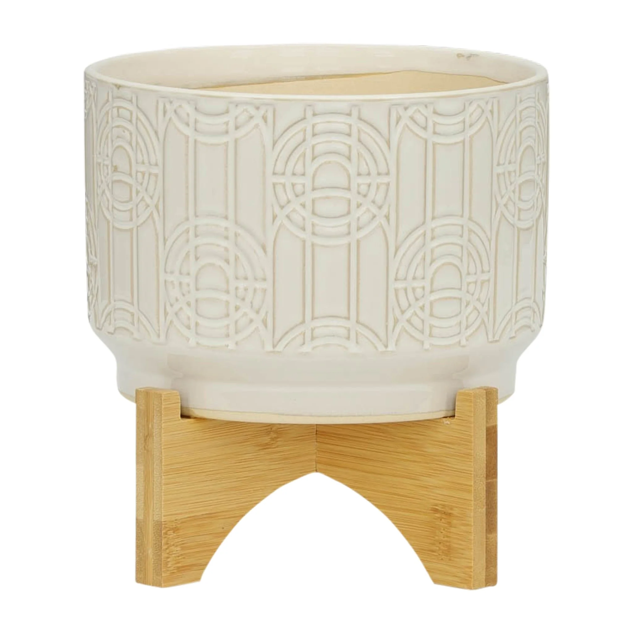 Cer, 7" Circles Planter On Stand, White