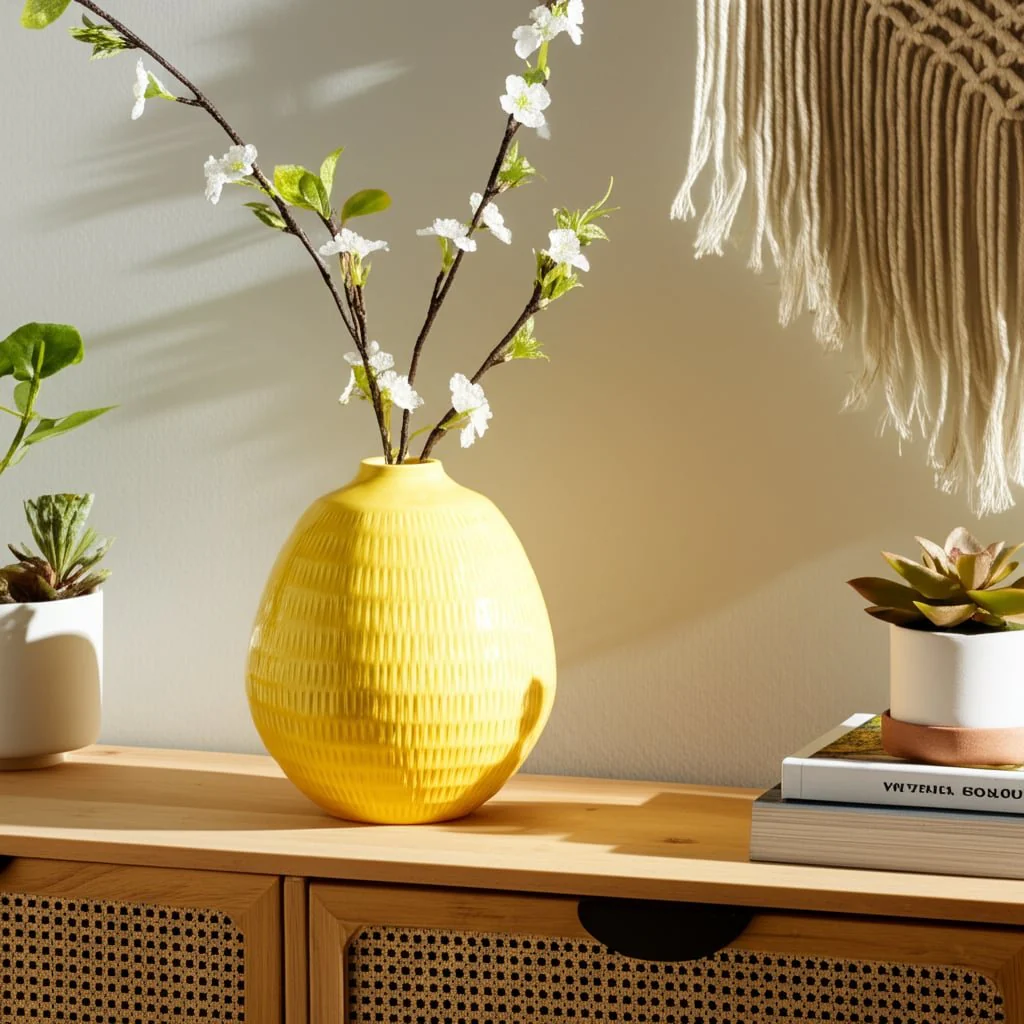Cer,7",stripe Oval Vase,yellow - Image 11