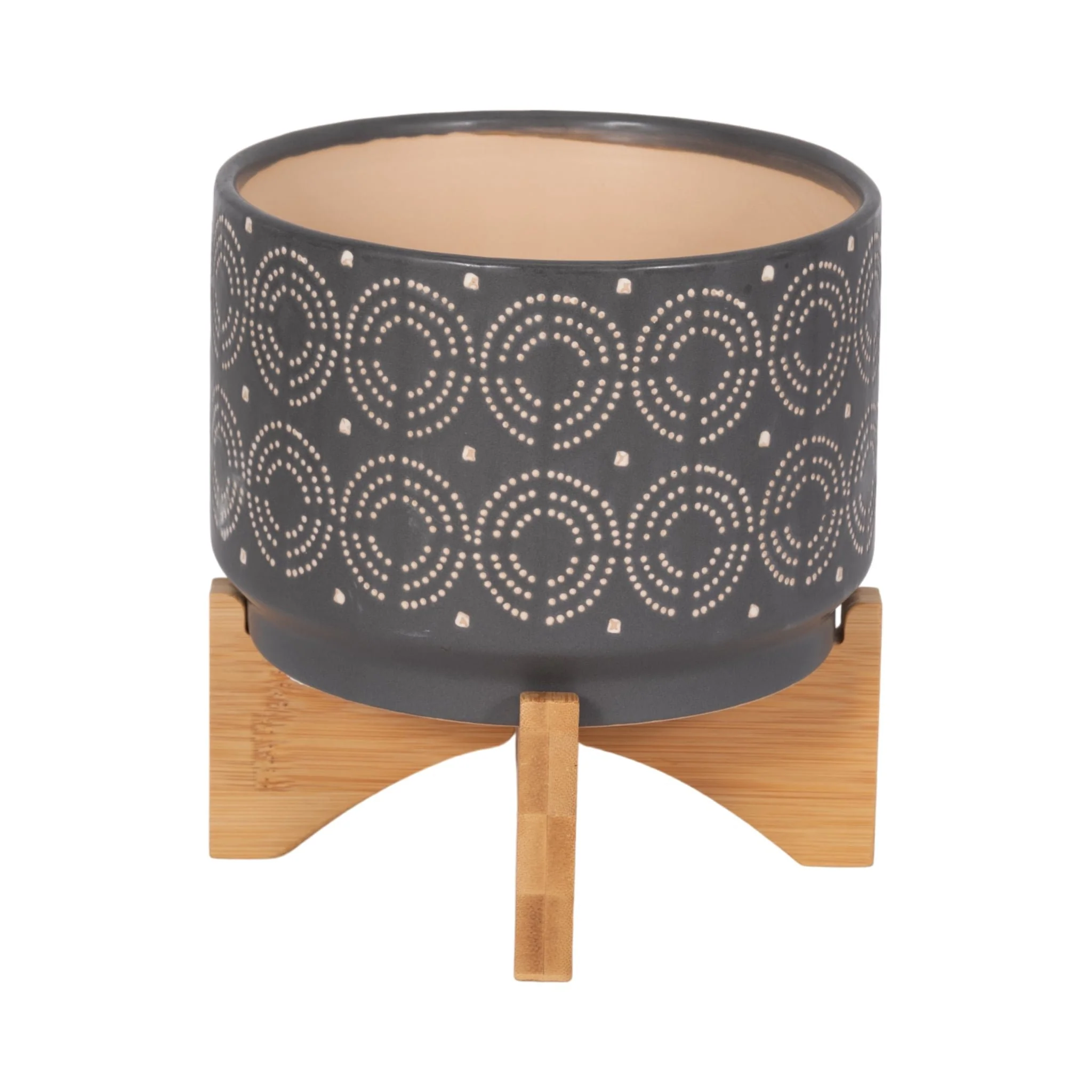 Cer, 7" Swirl Planter On Stand, Gray