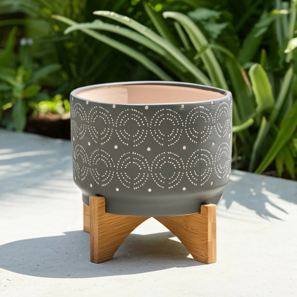Cer, 7" Swirl Planter On Stand, Gray - Image 12