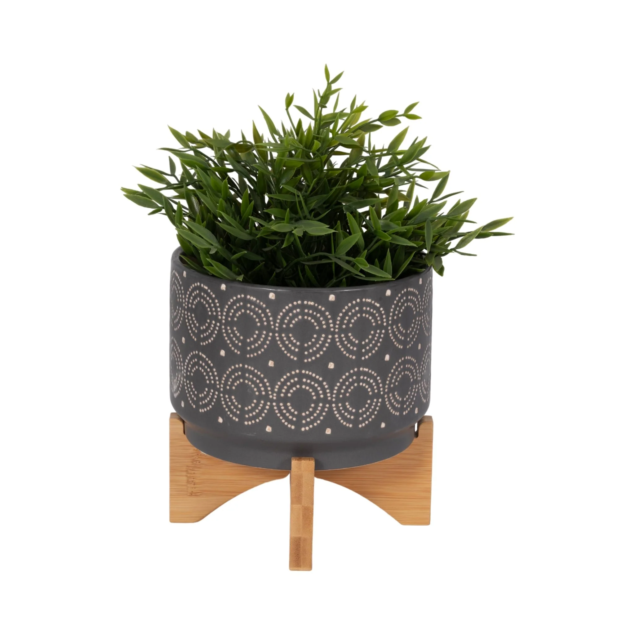 Cer, 7" Swirl Planter On Stand, Gray - Image 2