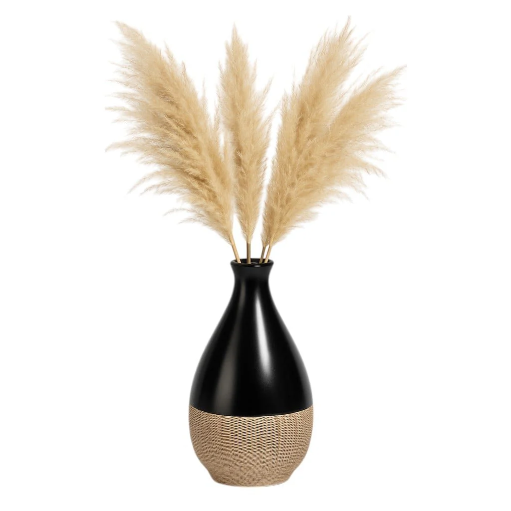 Cer, 7"h 2-tone Teardrop Vase, Creme/blk - Image 2