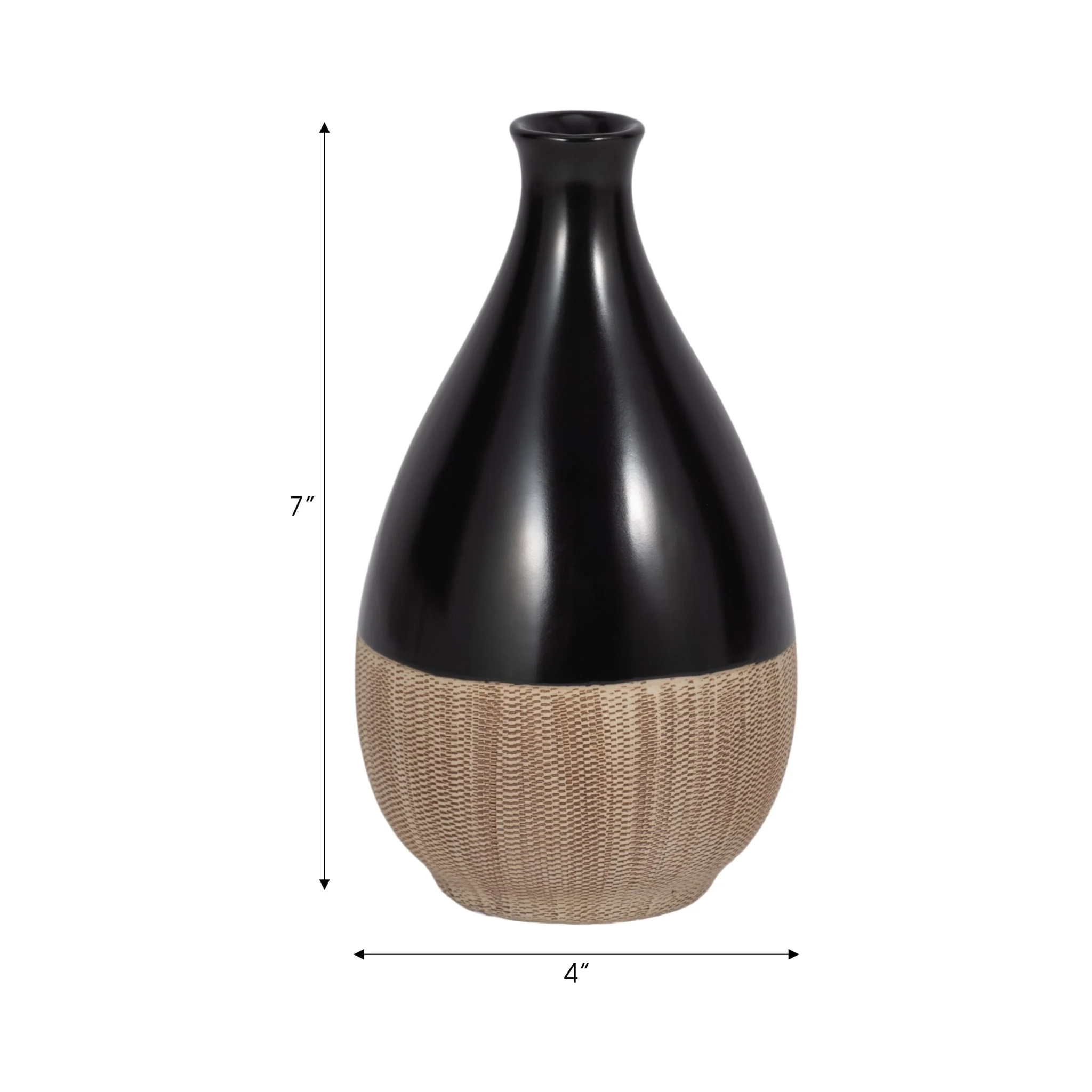 Cer, 7"h 2-tone Teardrop Vase, Creme/blk - Image 7