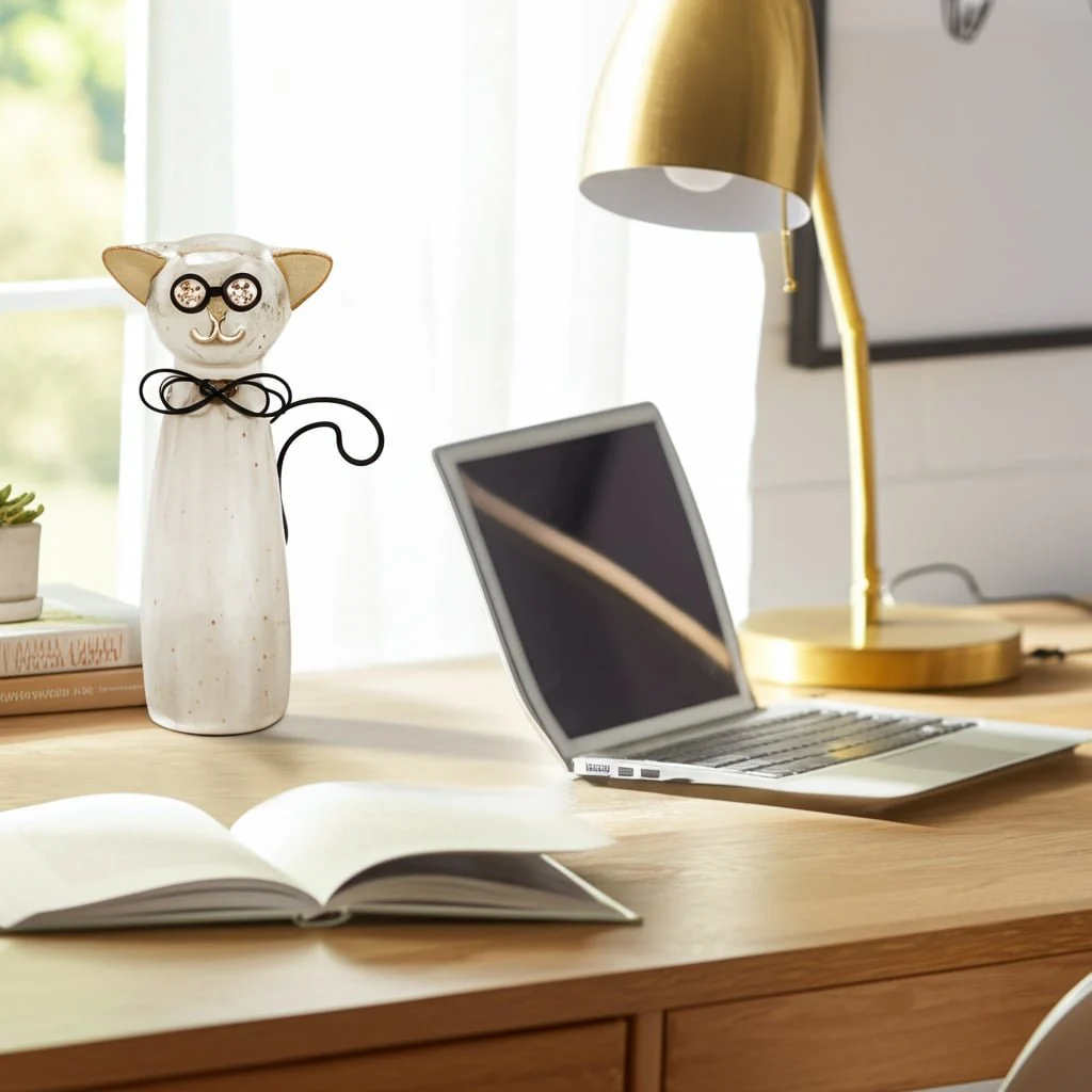 Cer, 7"h Cat W/ Glasses, Beige - Image 14