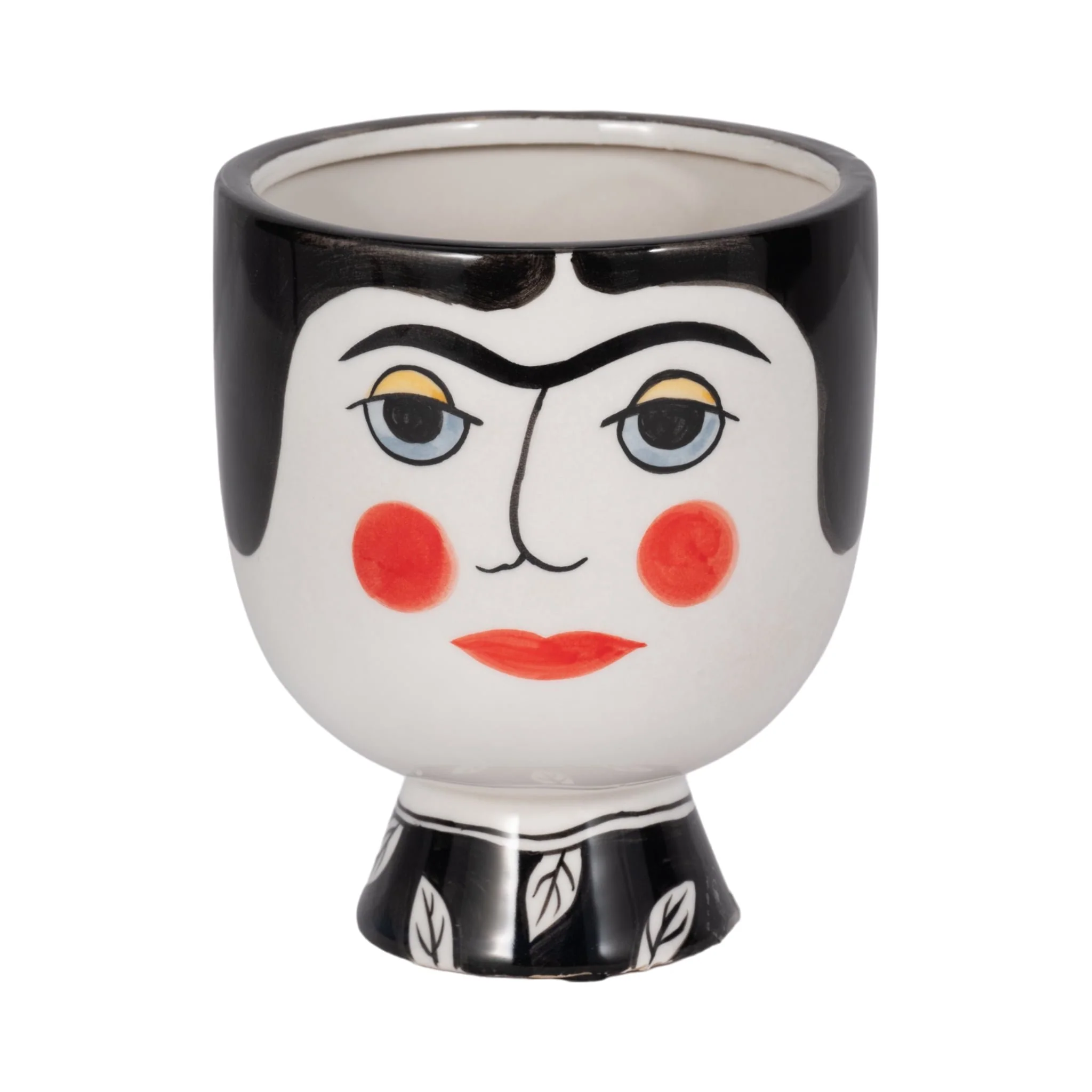 Cer, 7"h Frida Face Flower Vase, Blk/wht