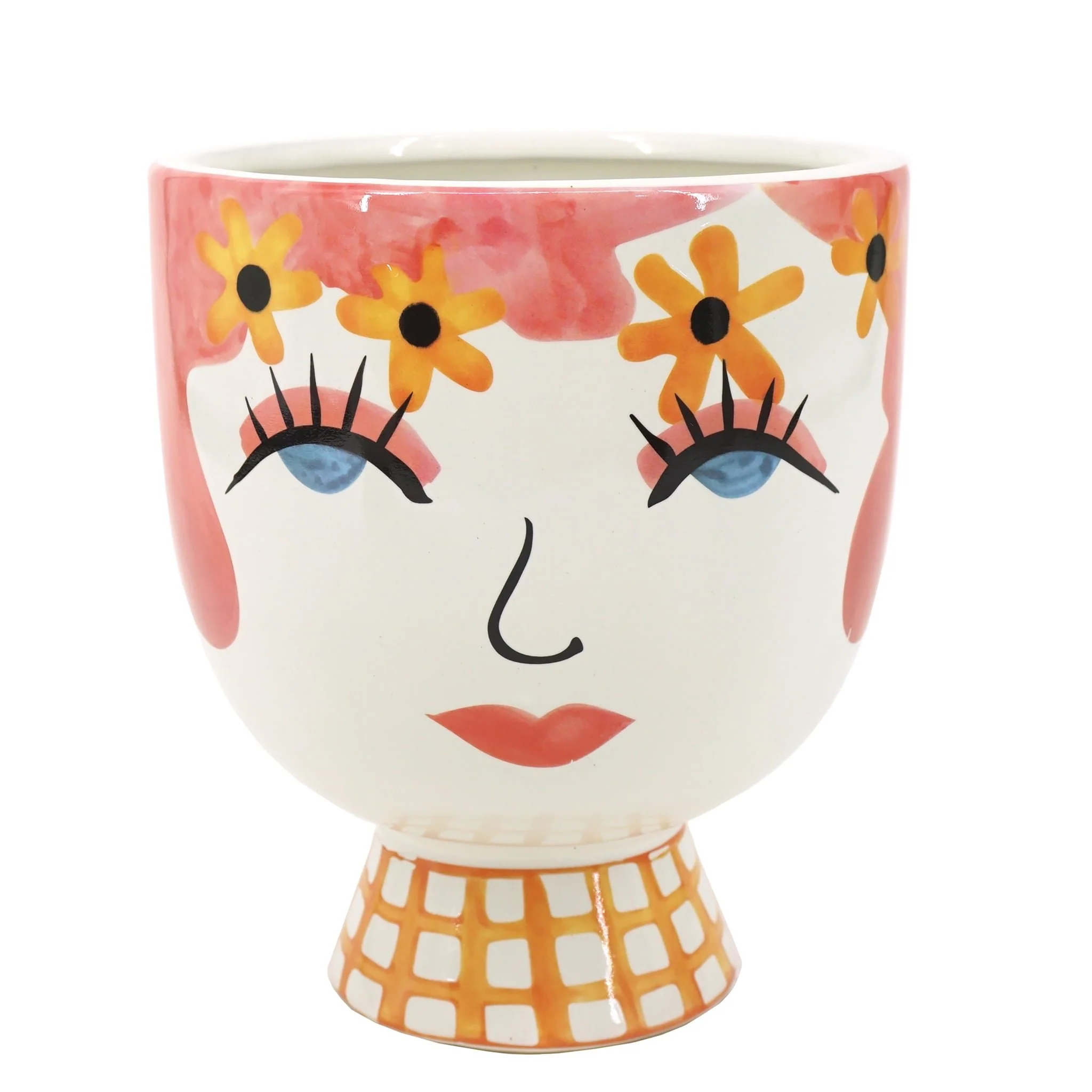 Cer, 7"h  Pretty Eyelash Flower Vase, Pnk/wht