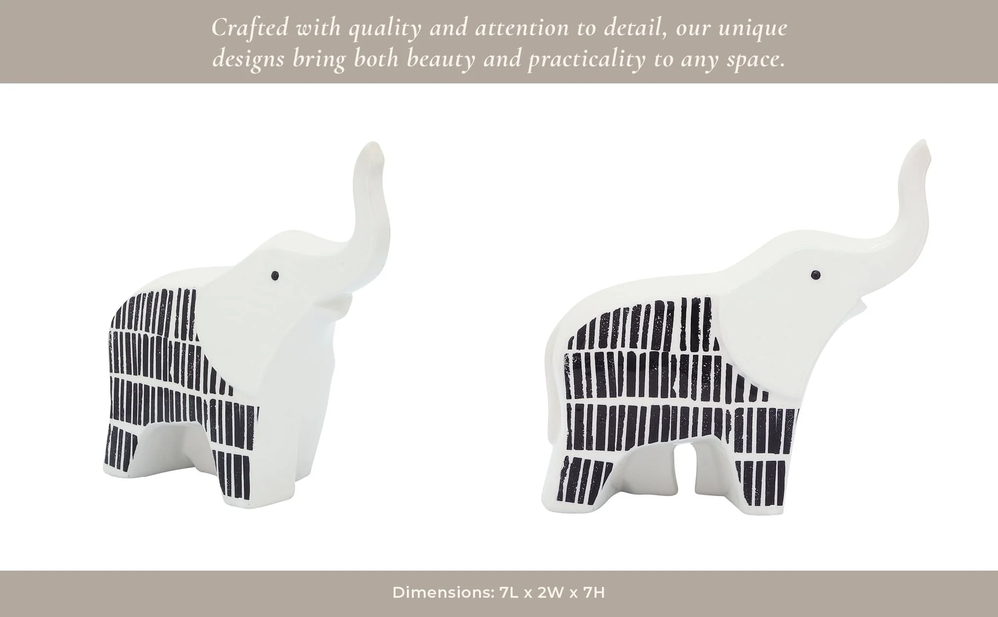 Cer, 7"l Elephant Trunk Up, Black/white - Image 9