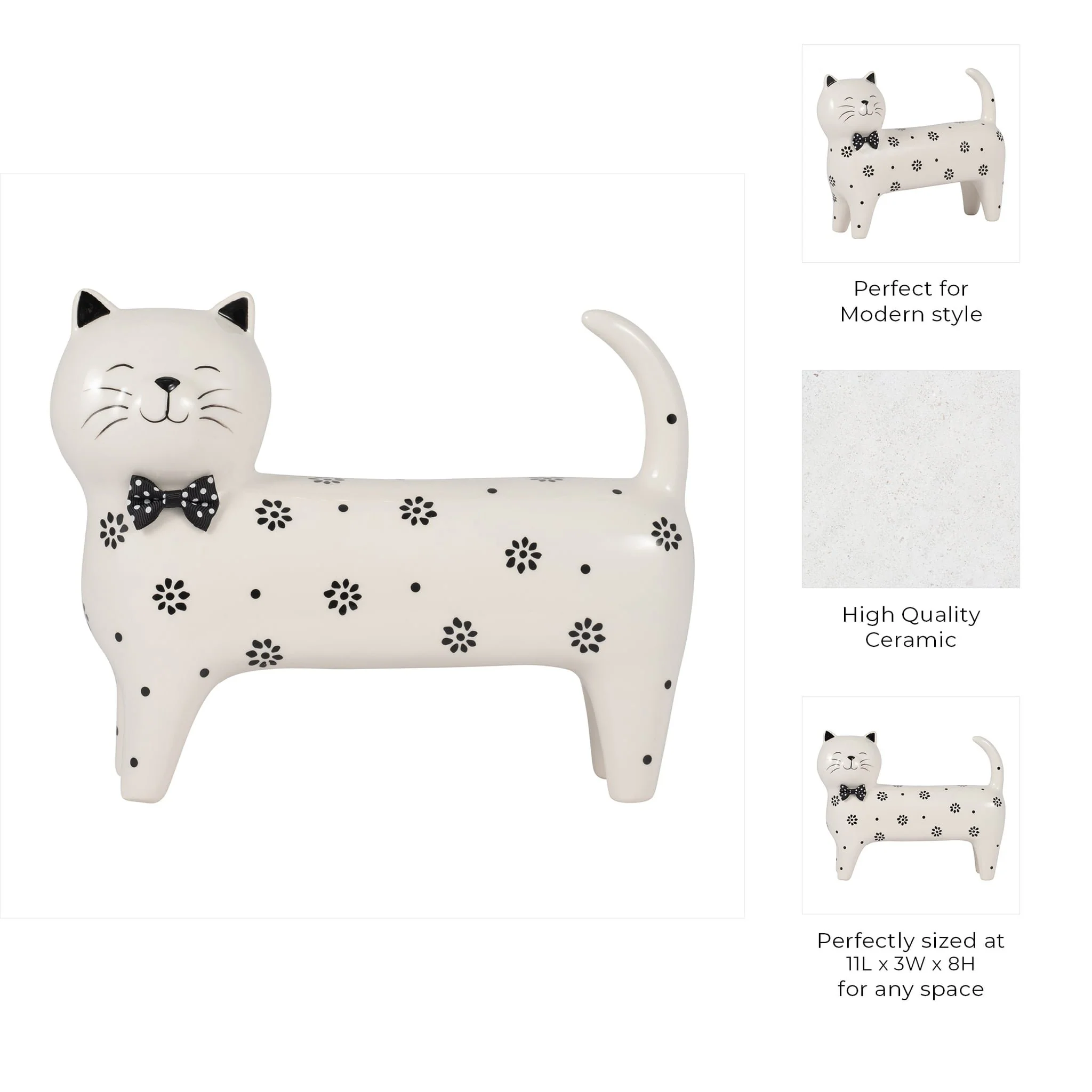 Cer, 8" Daisies Cat, White - Image 10