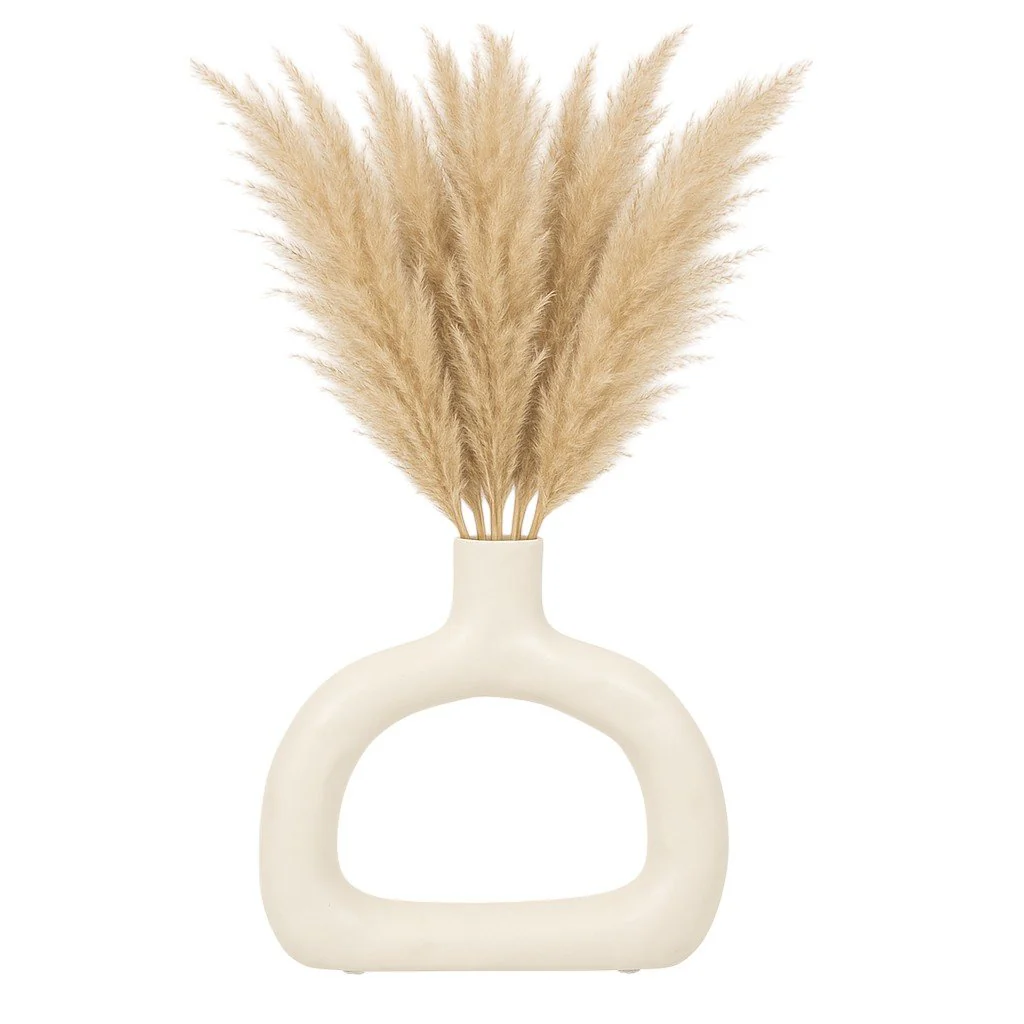 Cer 8" Textured Wide Cut-out Vase, Cotton - Image 2
