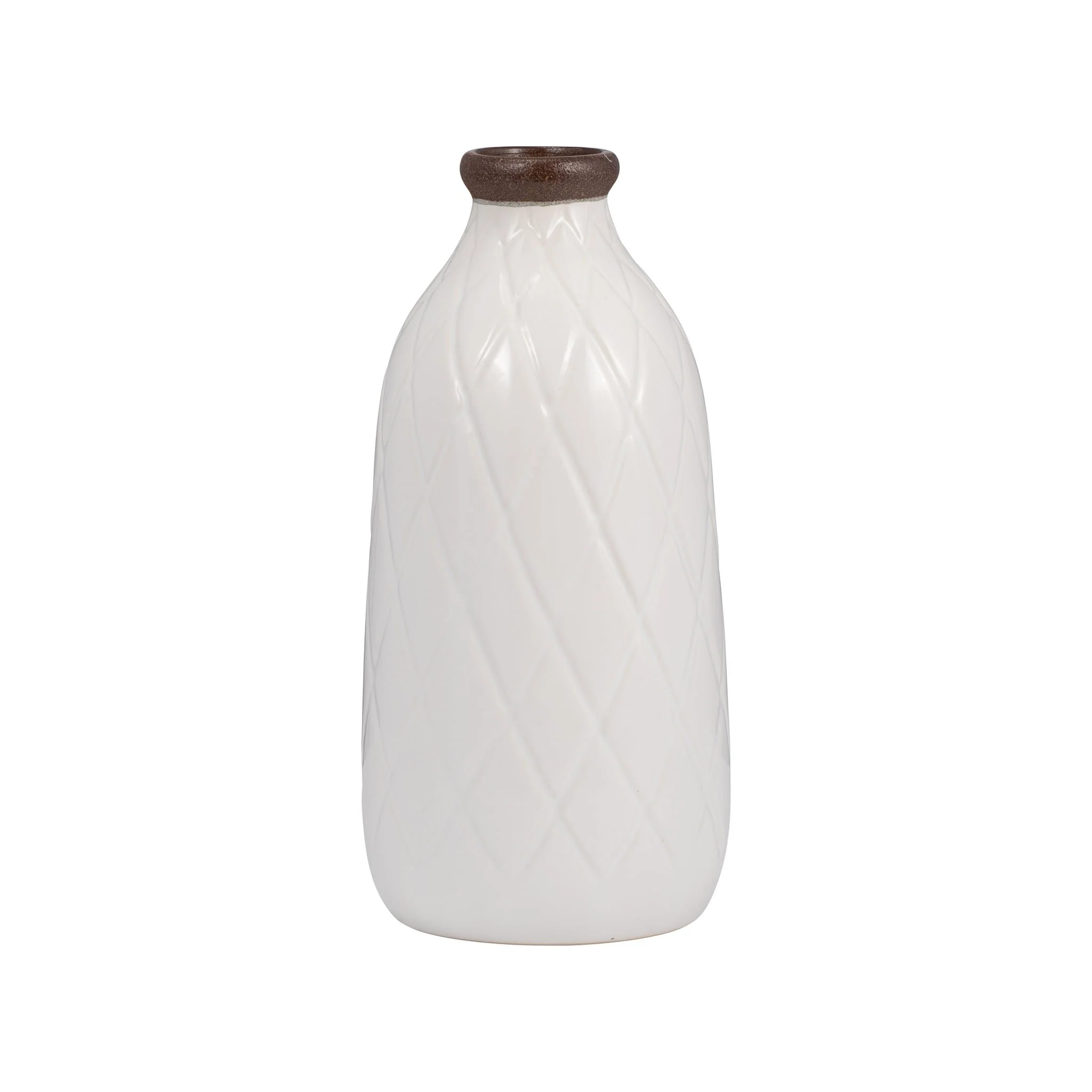 Cer, 9" Plaid Textured Vase, White