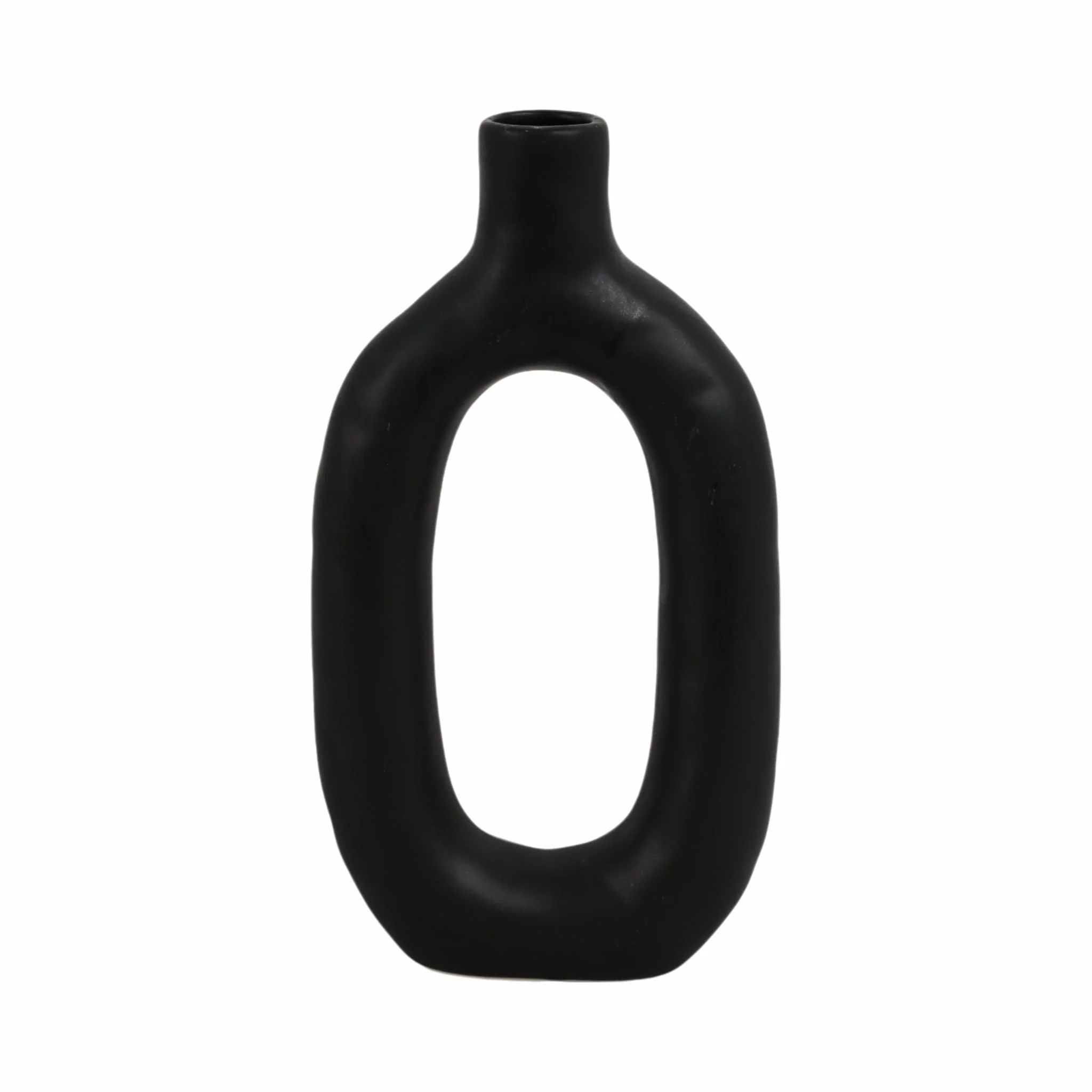 Cer, 9" Textured Cut-out Vase, Black