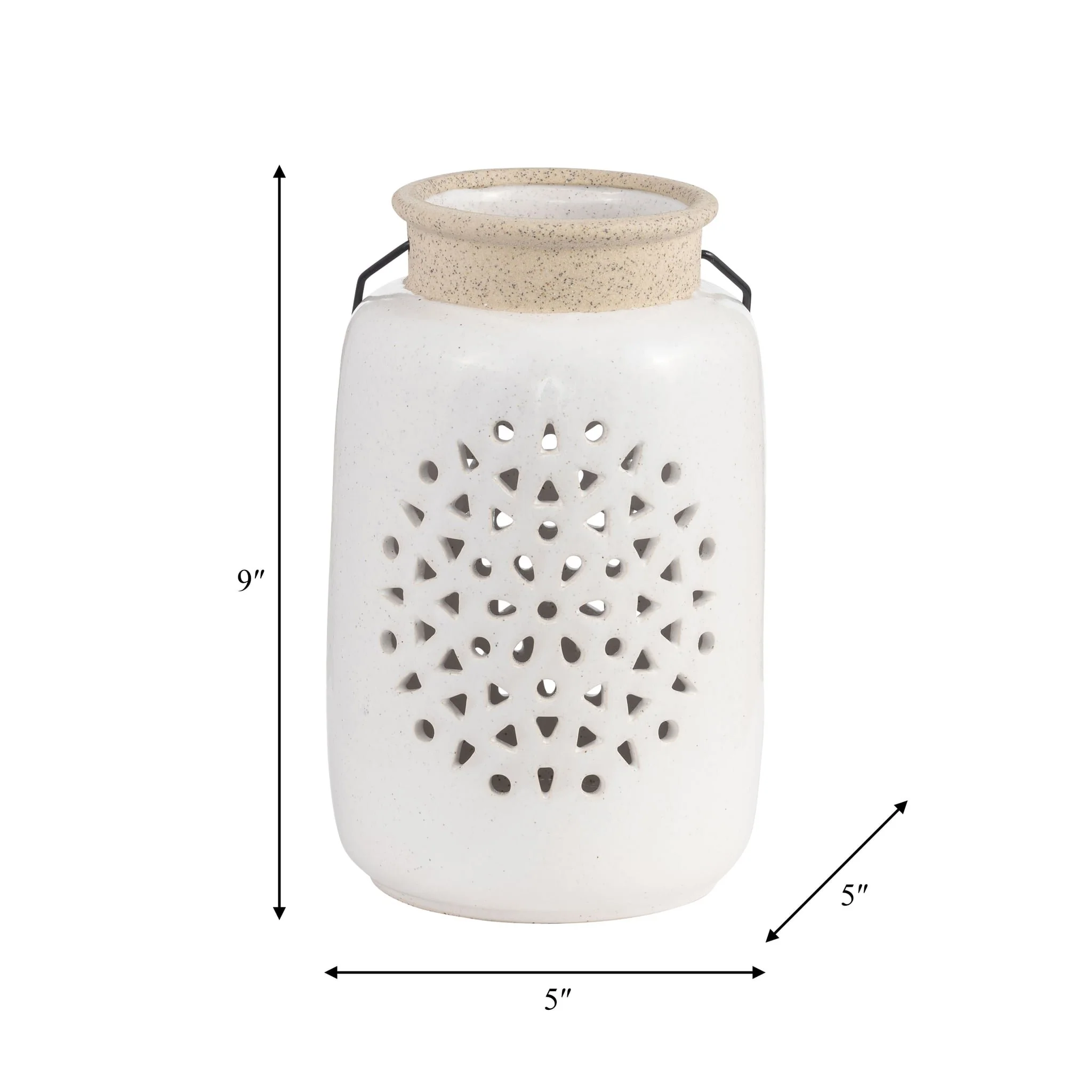 Cer, 9"h Flower Cut Out Lantern, Ivory - Image 8