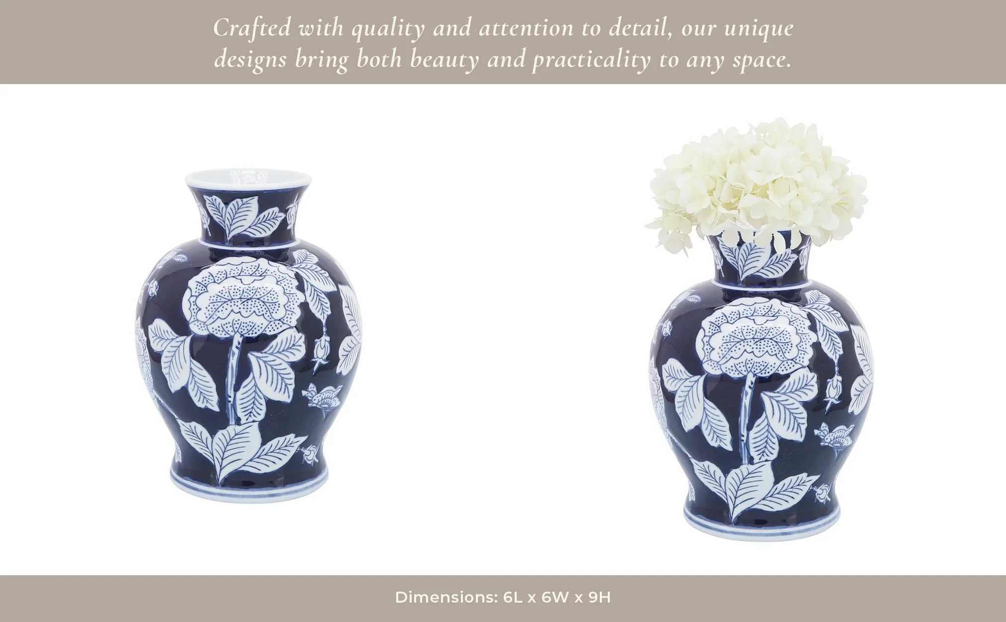Cer, 9"h Flower Vase, Blue/white - Image 13
