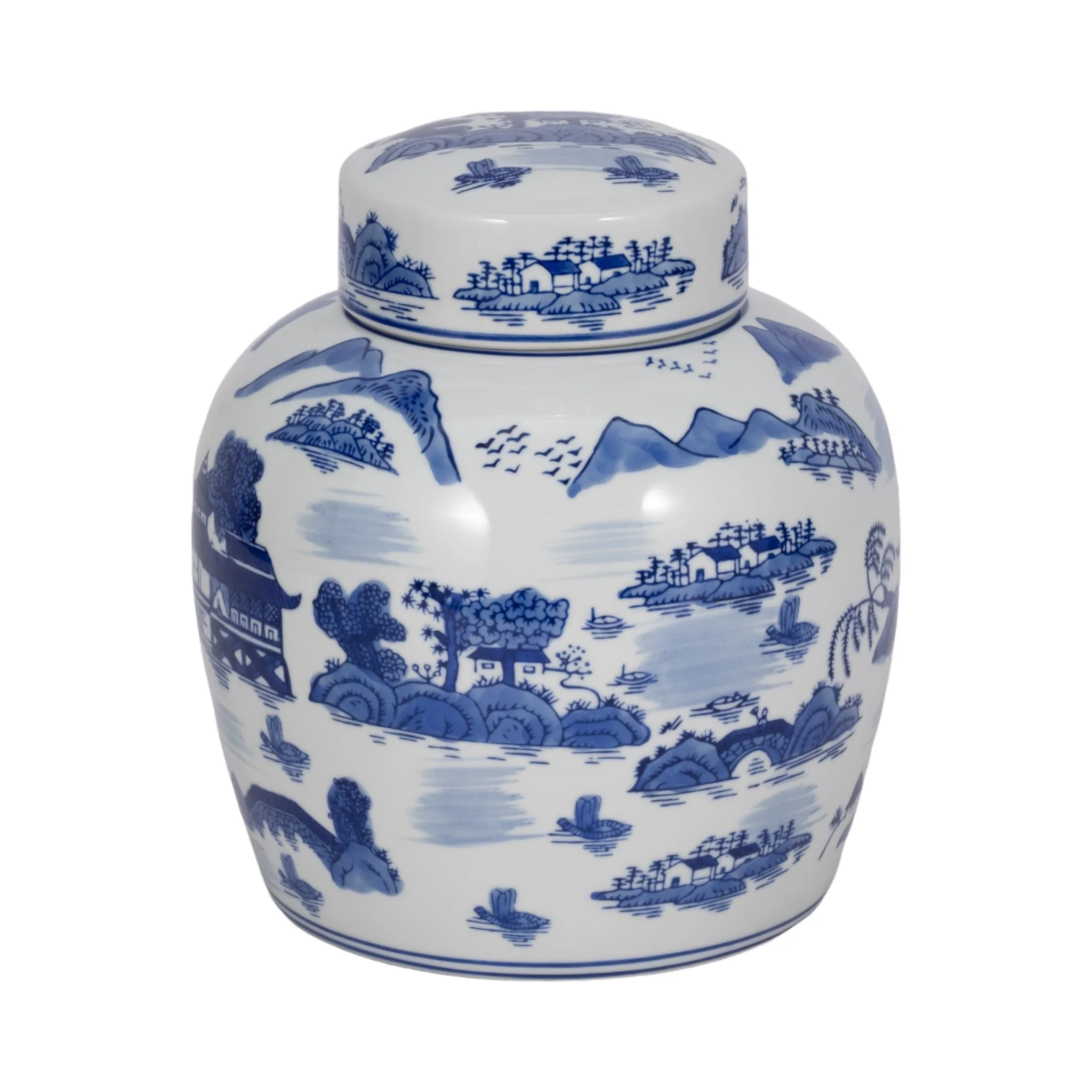 Cer, 9"h Rounded Jar W/ Lid, Blue