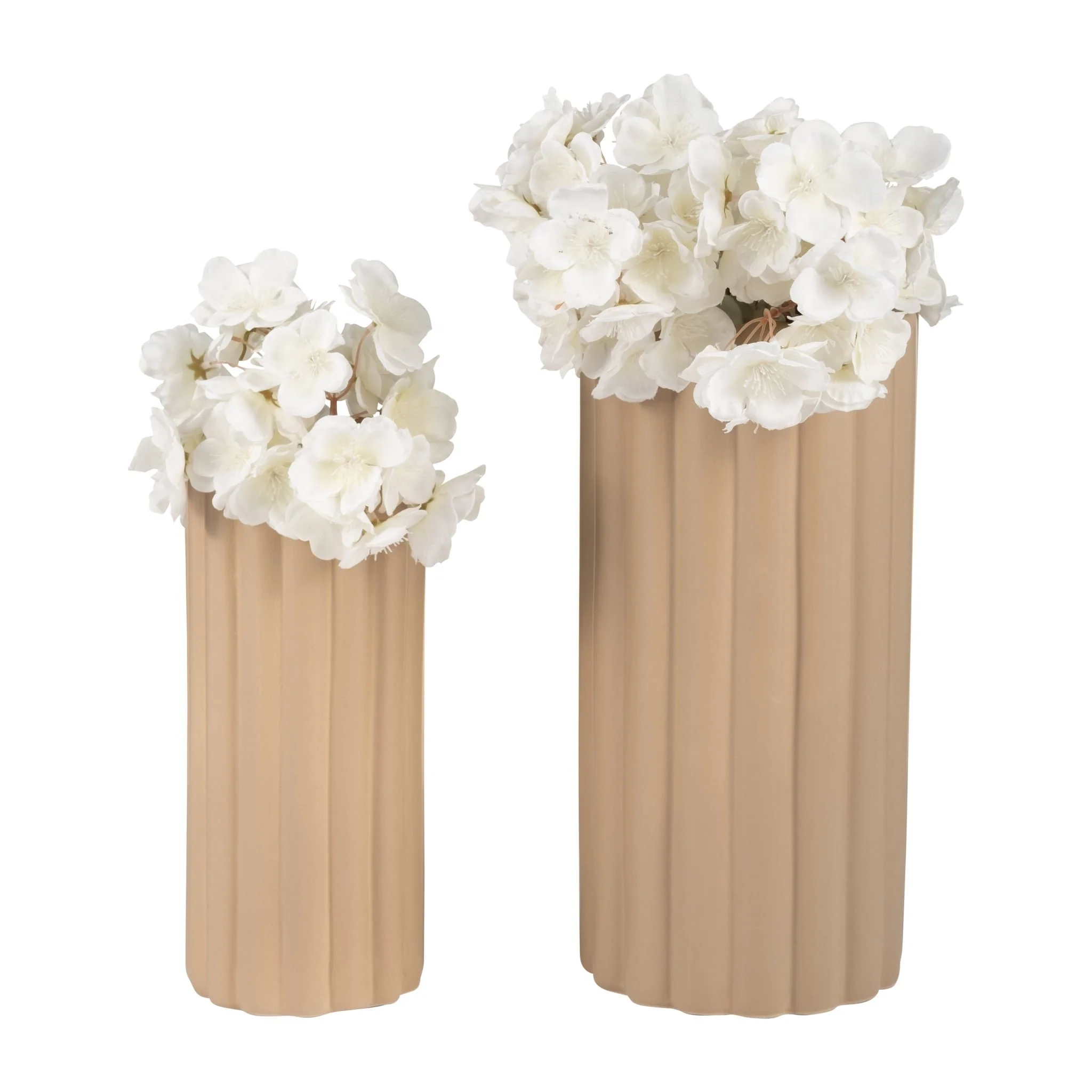 Cer, S/2 10/13?h Ribbed Vases, Irish Cream - Image 3