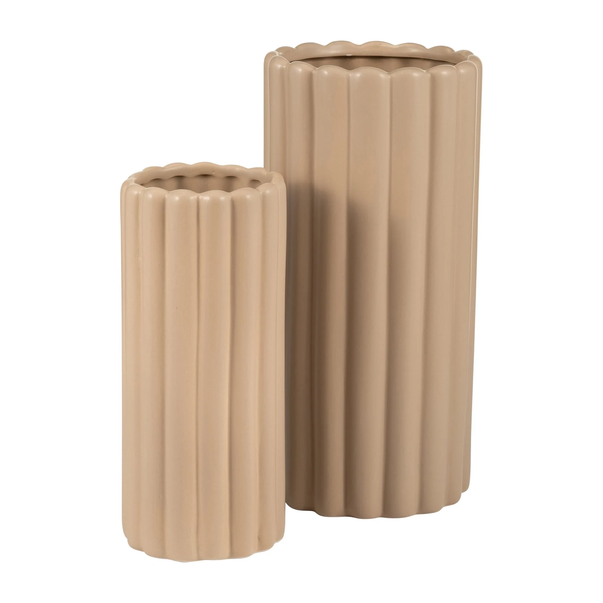 Cer, S/2 10/13?h Ribbed Vases, Irish Cream - Image 4