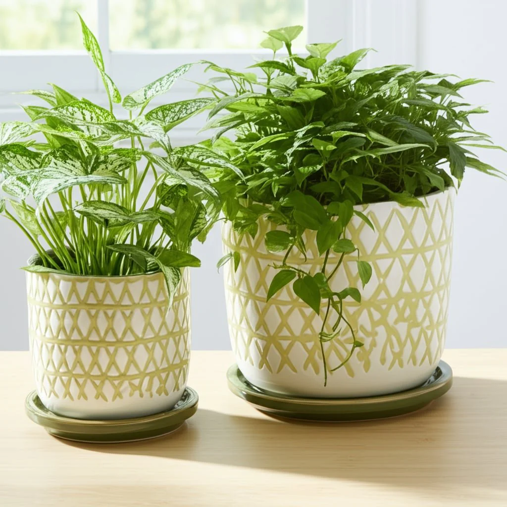 Cer, S/2 5/6" X-planter W/ Saucer, Olive - Image 8