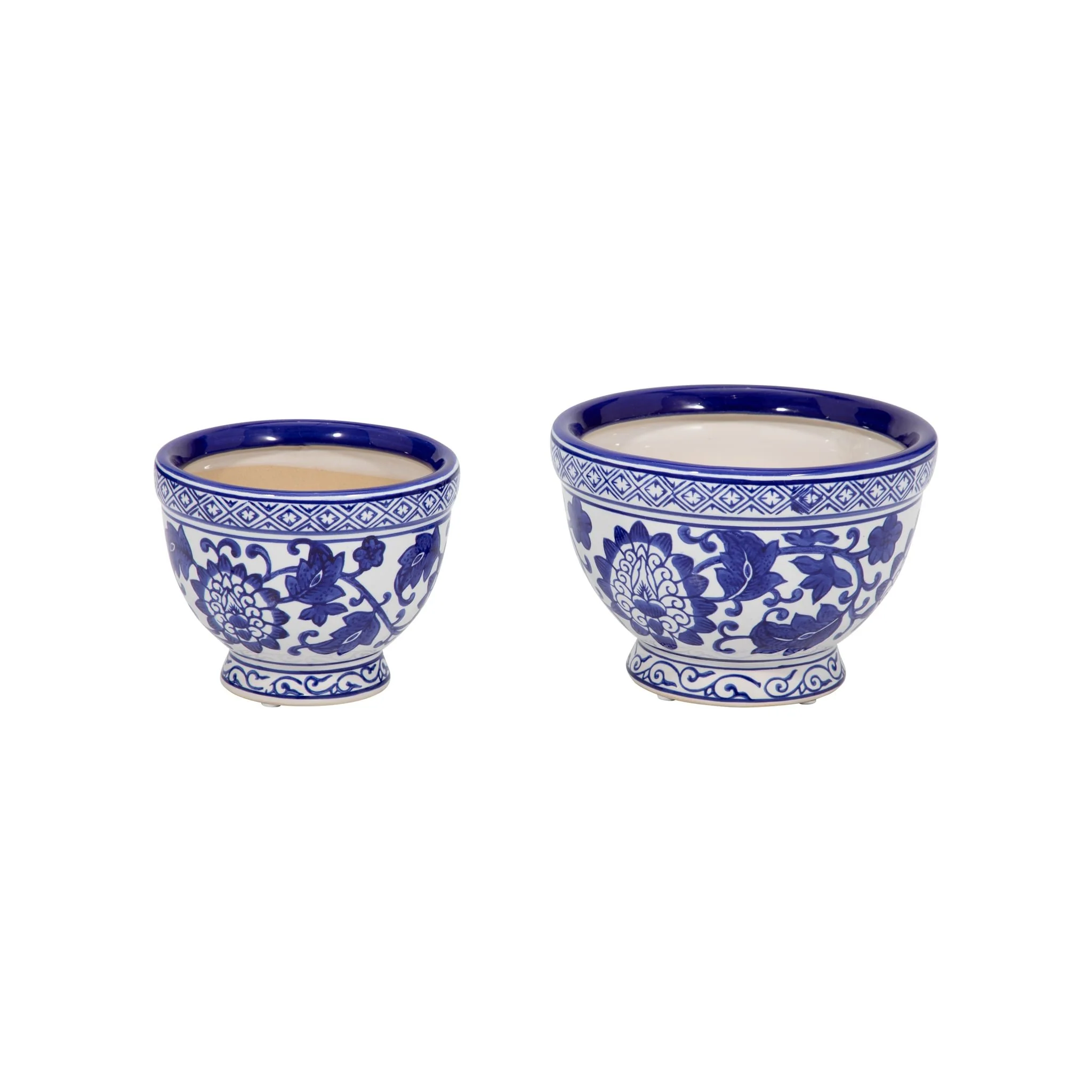 Cer, S/2 5/7" Bowl Chinoiserie Planters, Blue/wht - Image 2