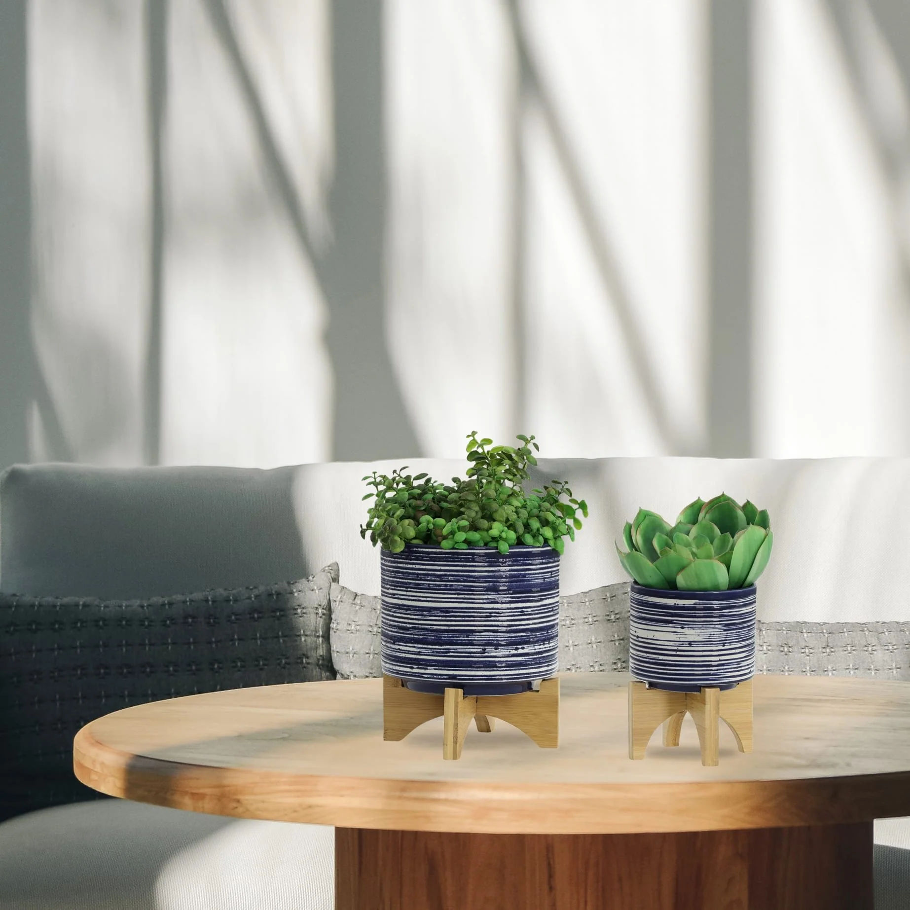 Cer, S/2 5/8" Planter On Stand, Blue - Image 10