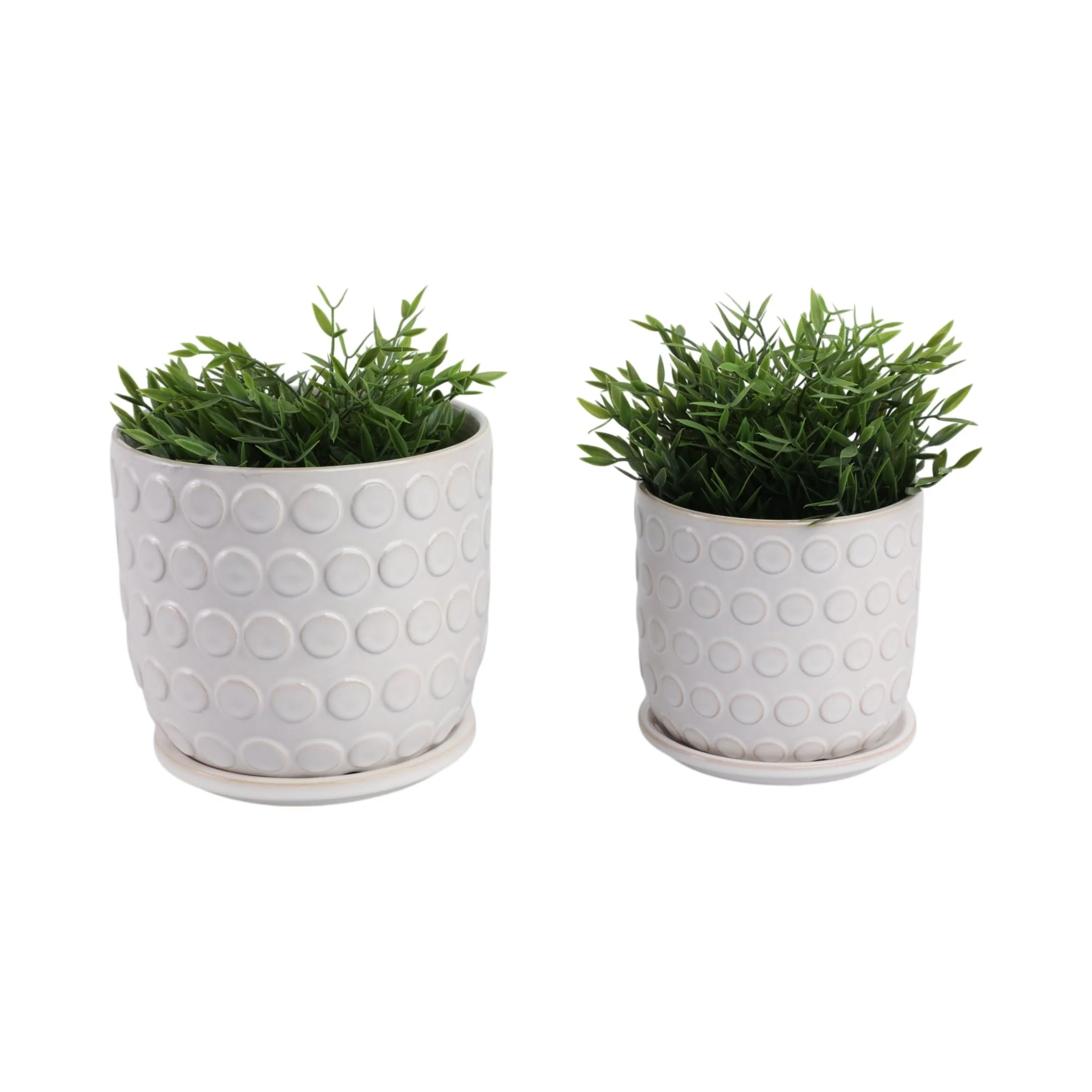 Cer, S/2 6/8" Bubbles Planter W/ Saucer, Beige - Image 2