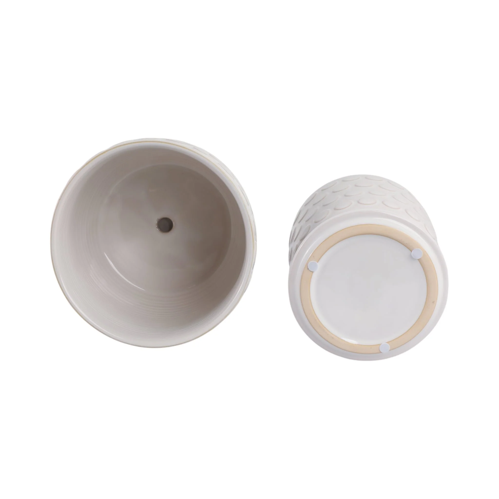 Cer, S/2 6/8" Bubbles Planter W/ Saucer, Beige - Image 7