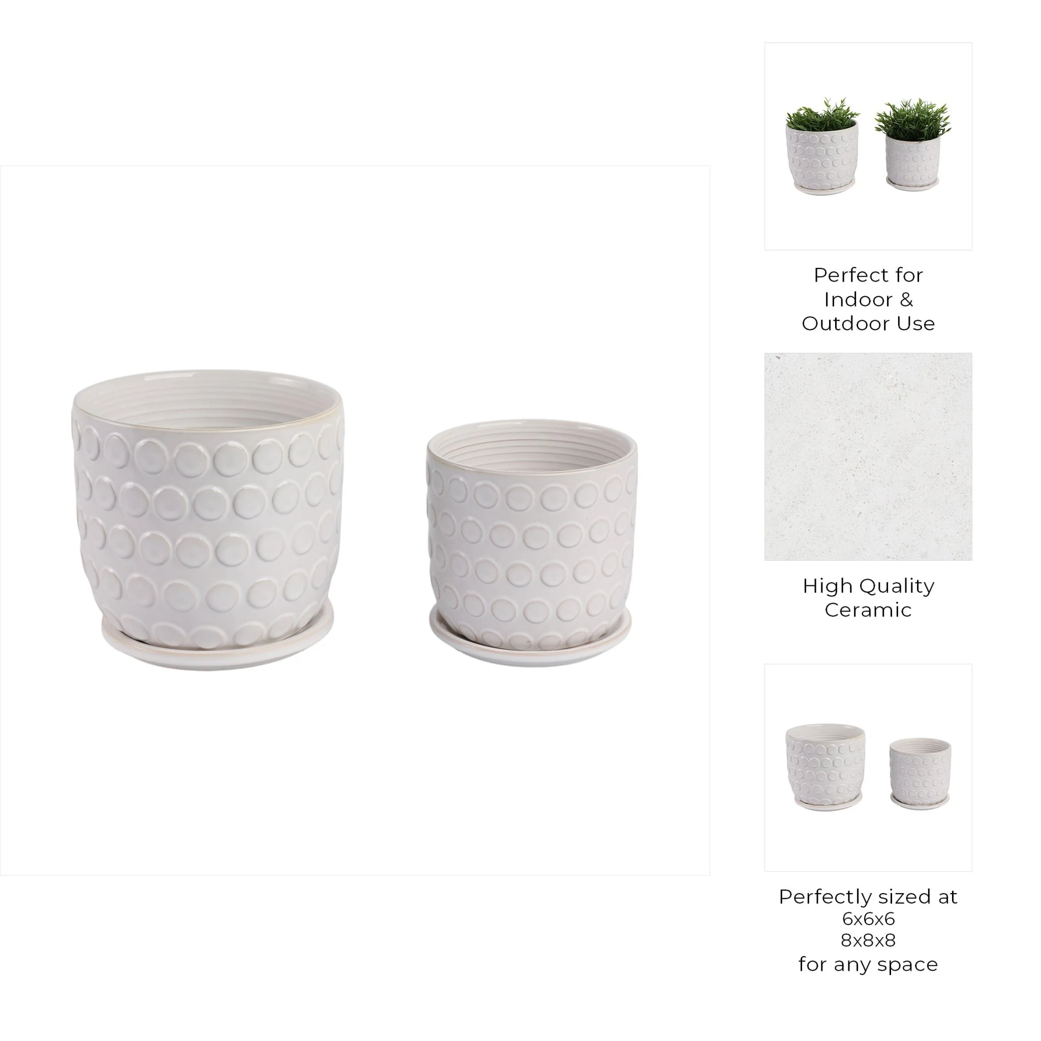 Cer, S/2 6/8" Bubbles Planter W/ Saucer, Beige - Image 9